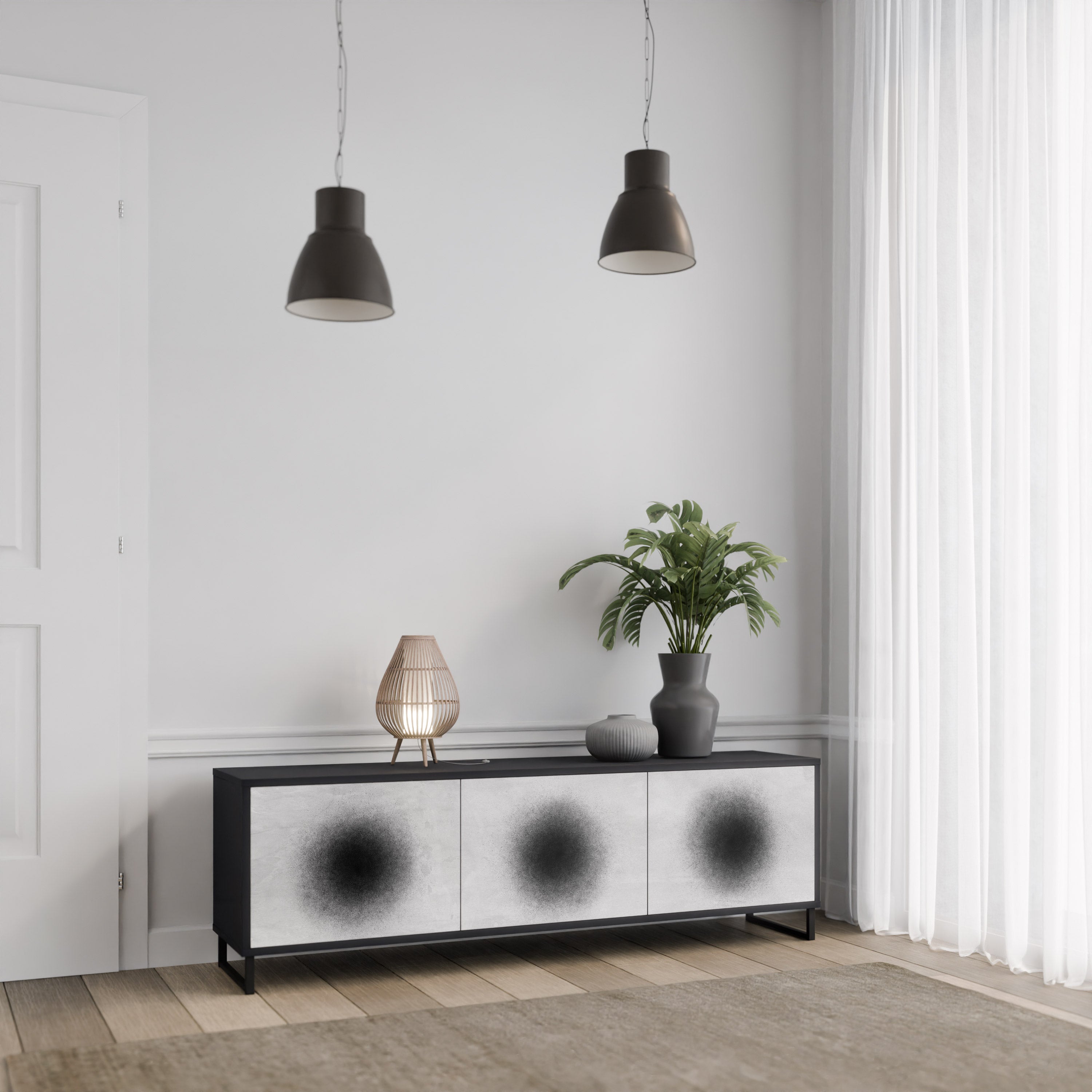 Mueble de TV de 3 puertas BLACK HOLE con acabado negro