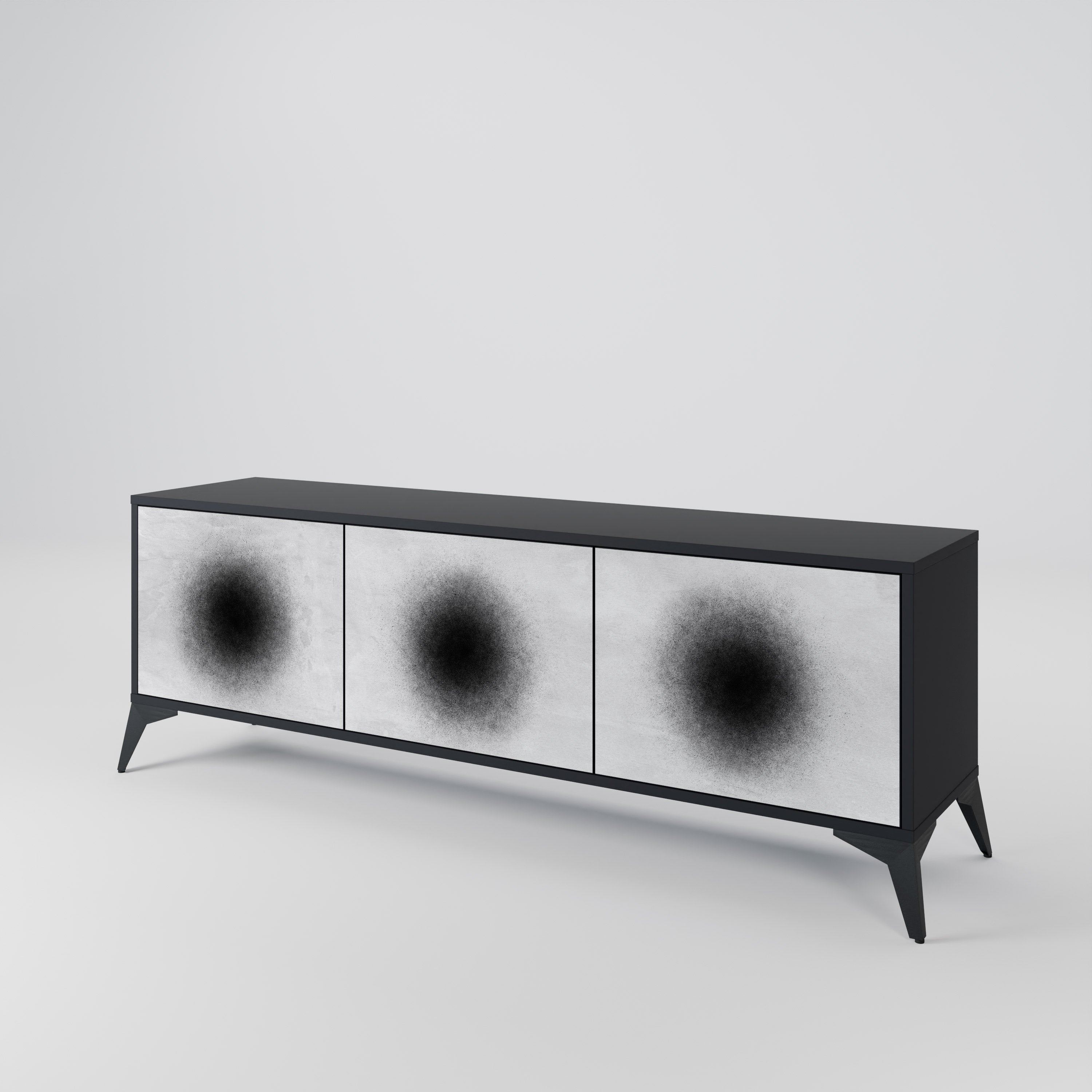 Mueble de TV de 3 puertas BLACK HOLE con acabado negro