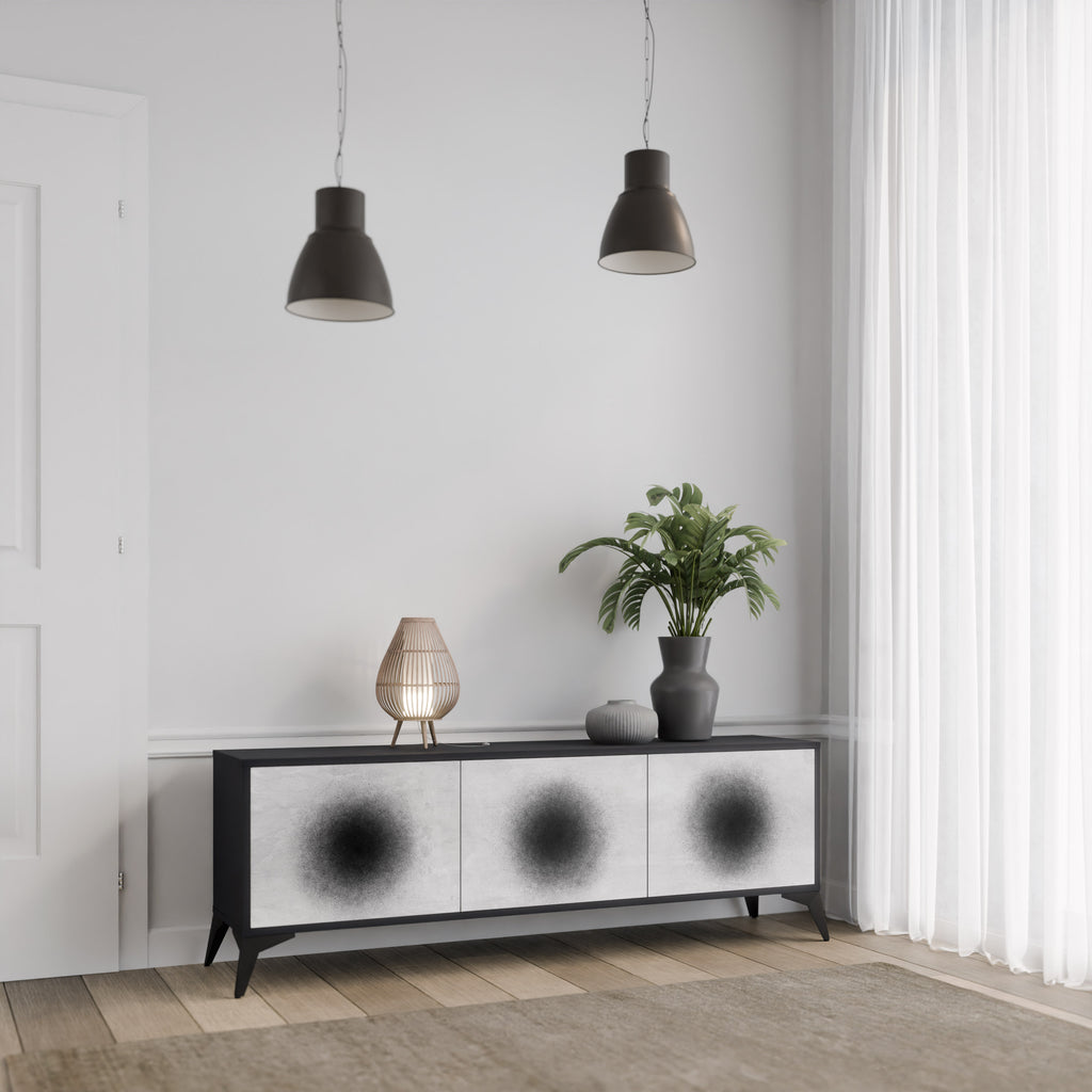 Mueble de TV de 3 puertas BLACK HOLE con acabado negro