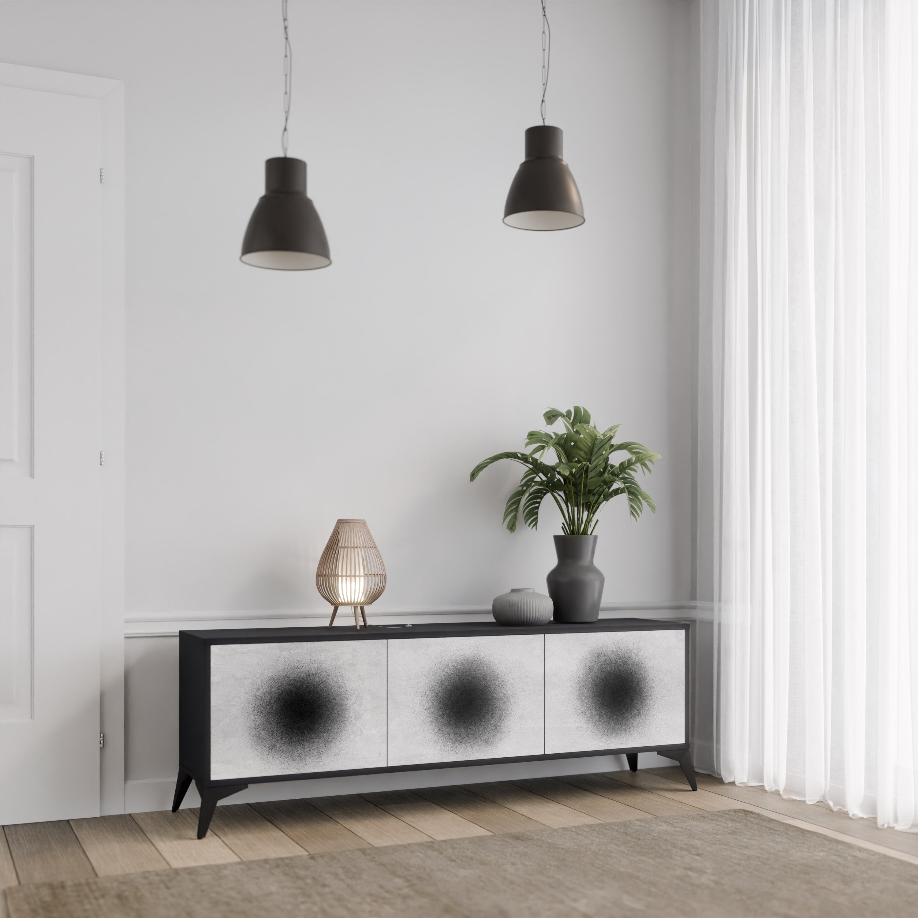 Mueble de TV de 3 puertas BLACK HOLE con acabado negro