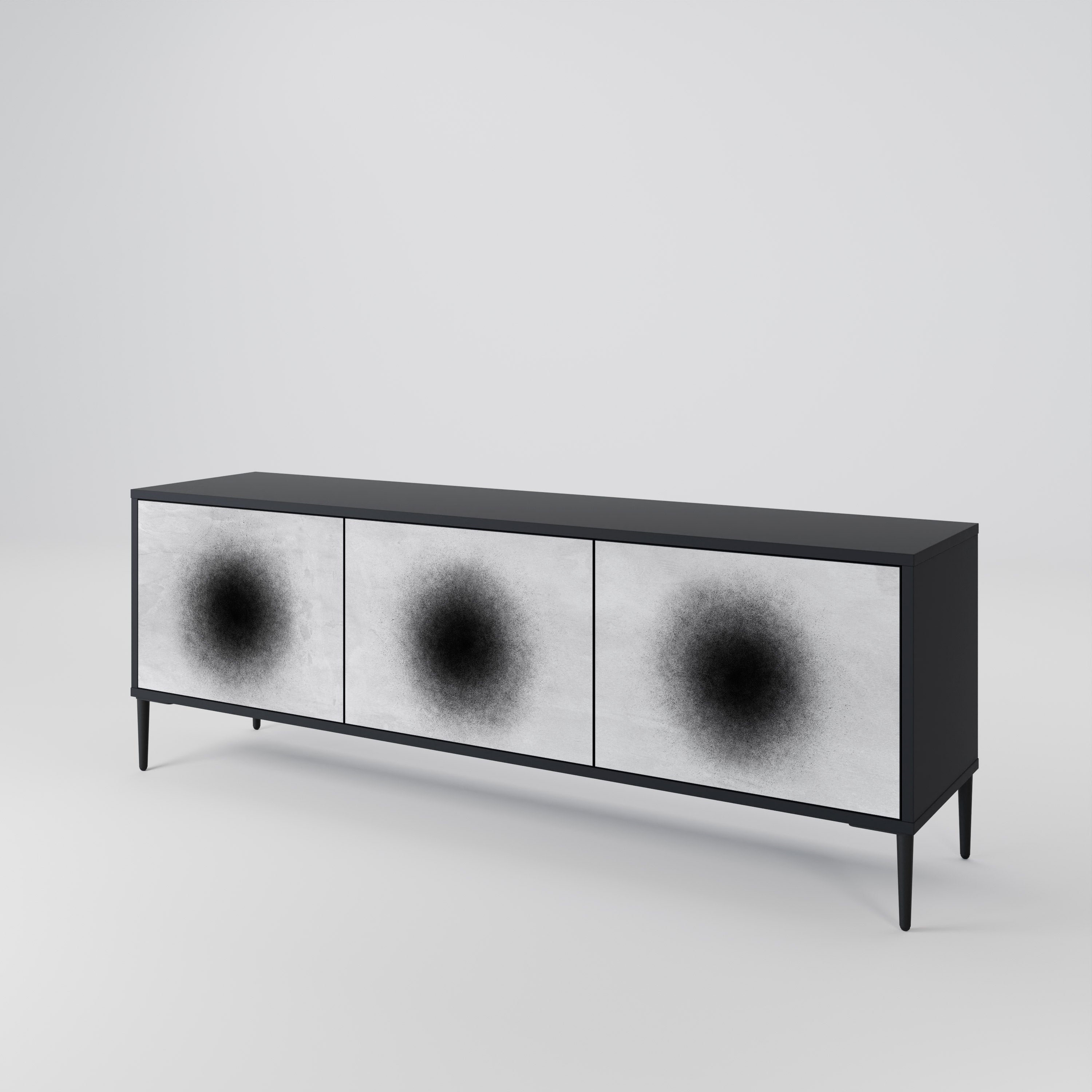 Mueble de TV de 3 puertas BLACK HOLE con acabado negro