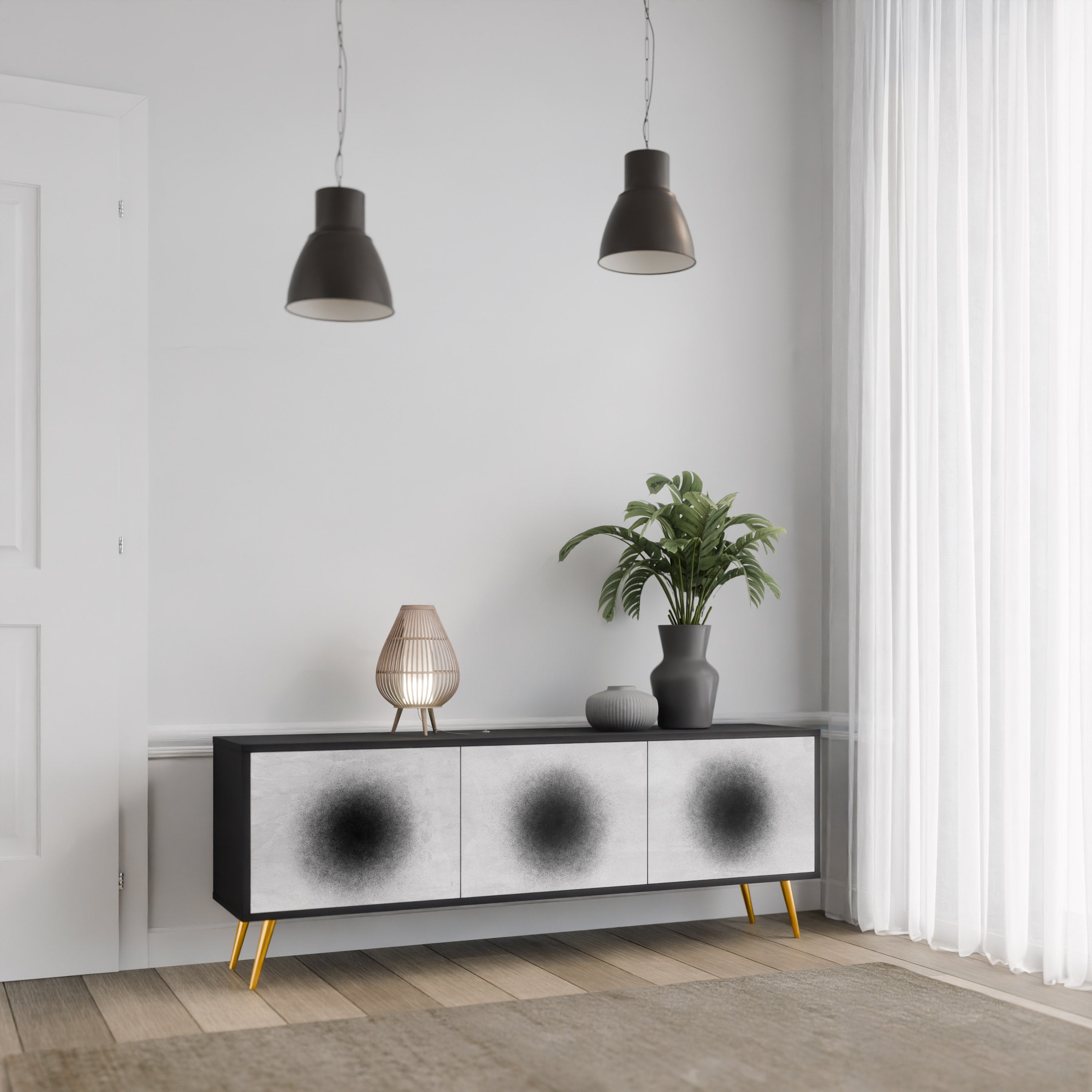 Mueble de TV de 3 puertas BLACK HOLE con acabado negro