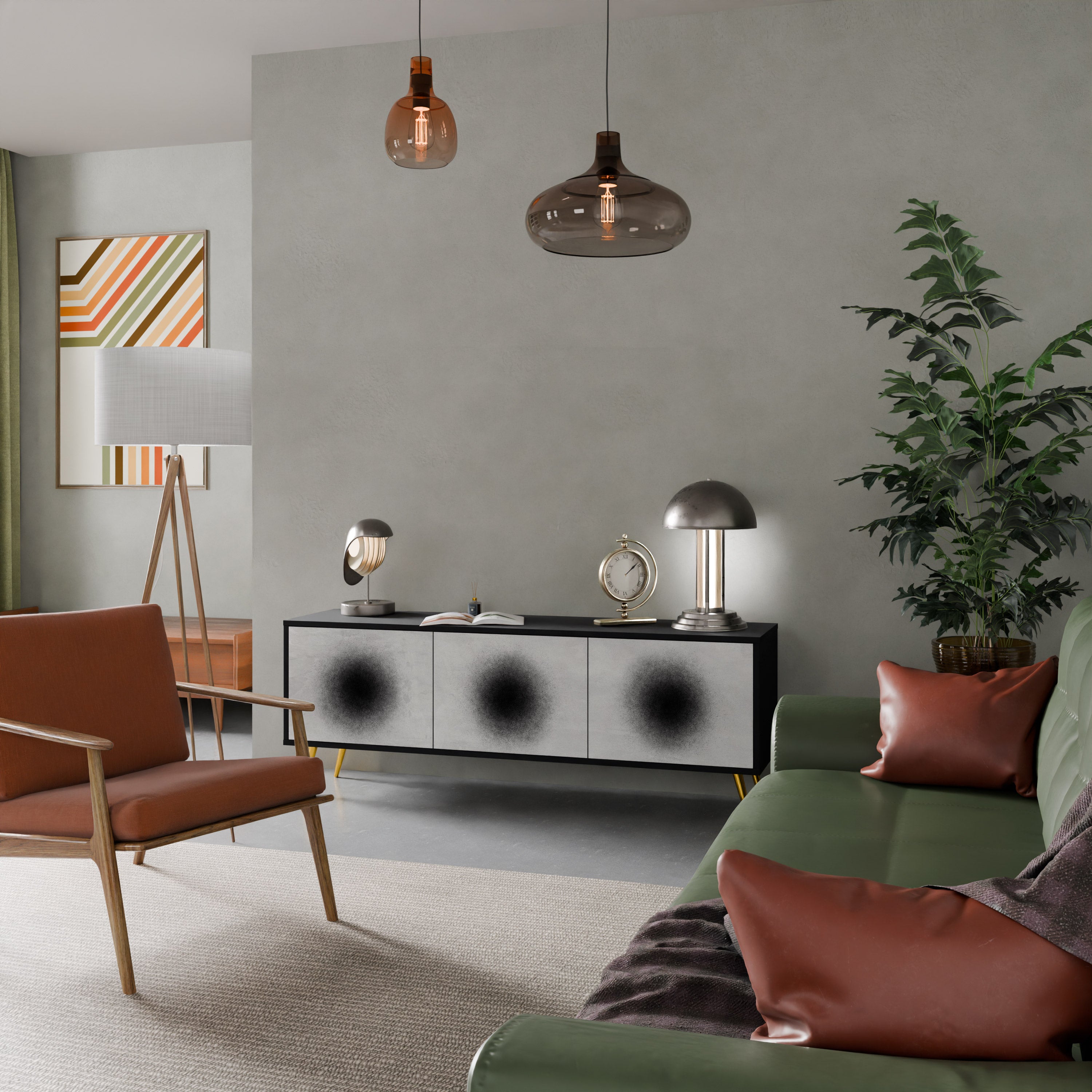 Mueble de TV de 3 puertas BLACK HOLE con acabado negro