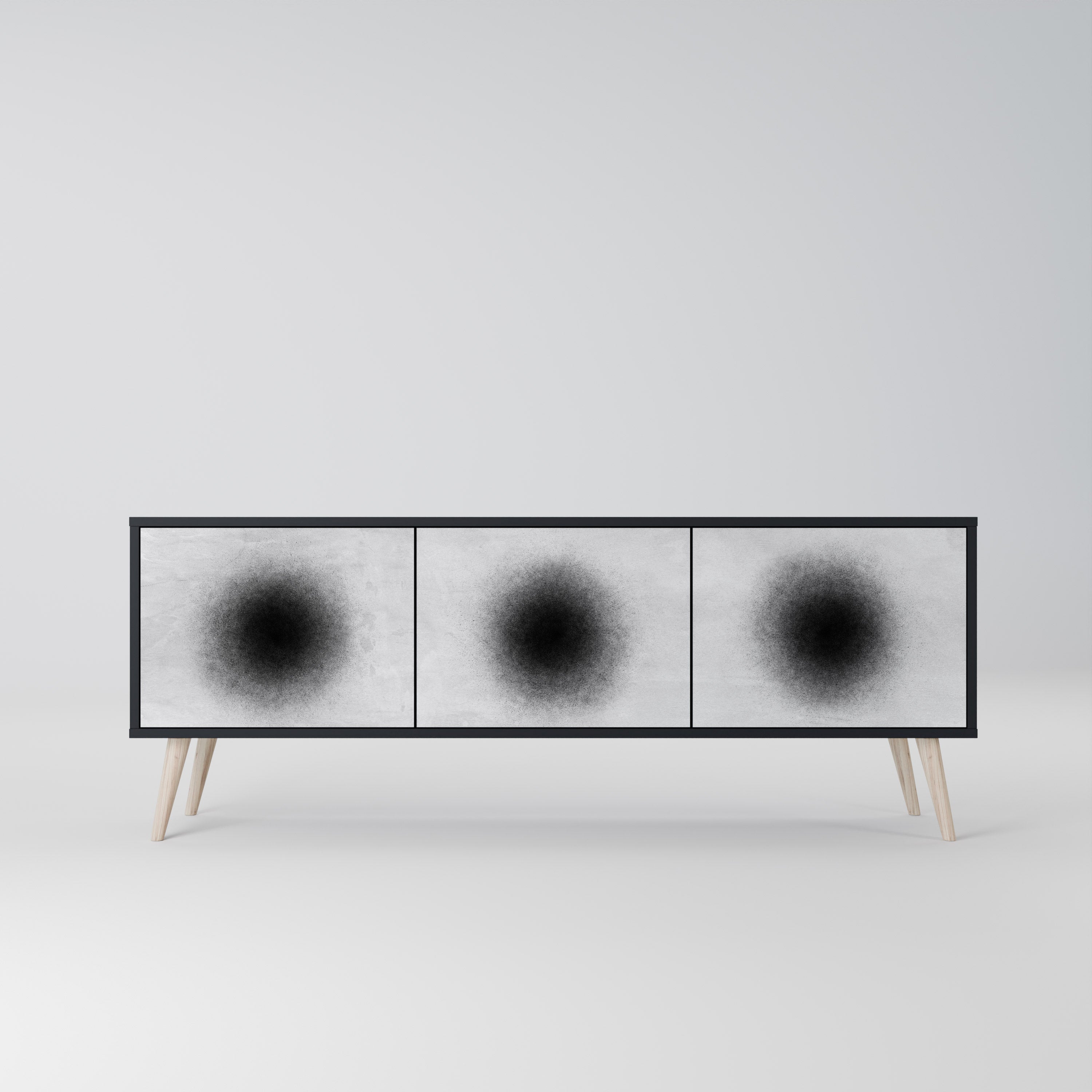 Mueble de TV de 3 puertas BLACK HOLE con acabado negro