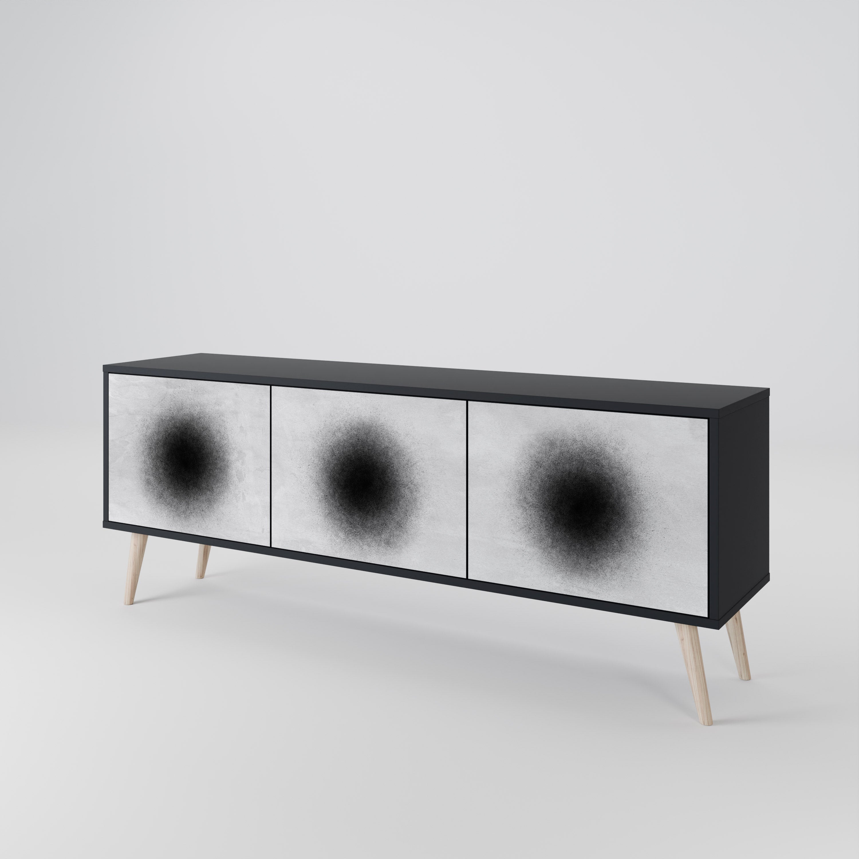 Mueble de TV de 3 puertas BLACK HOLE con acabado negro