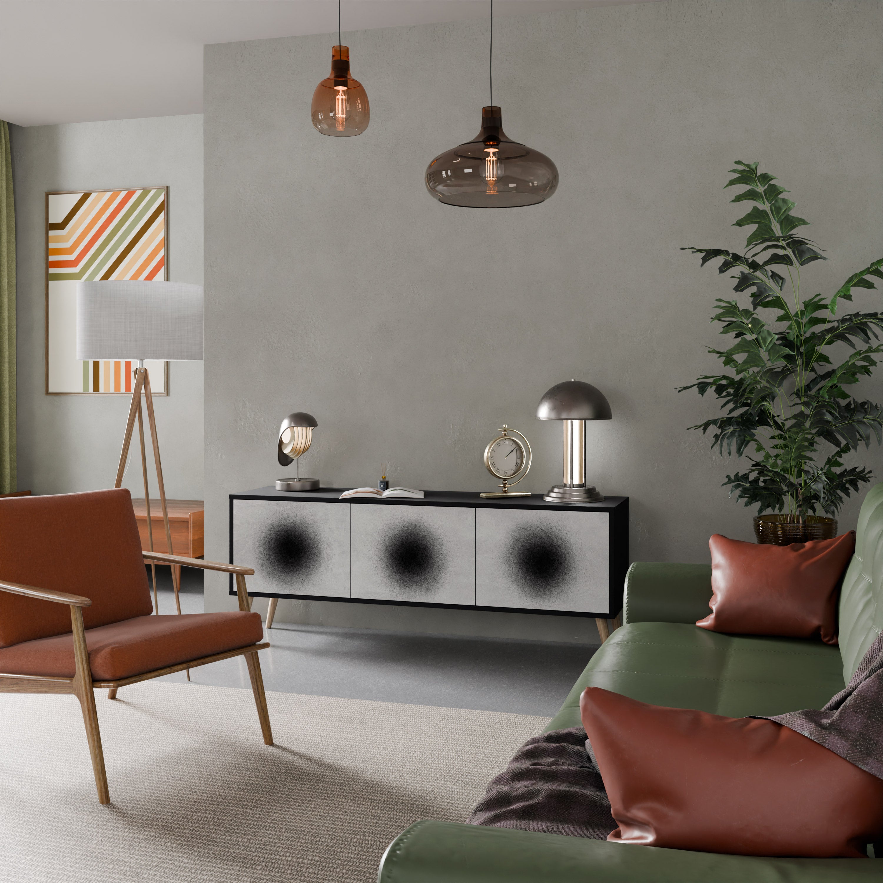 Mueble de TV de 3 puertas BLACK HOLE con acabado negro