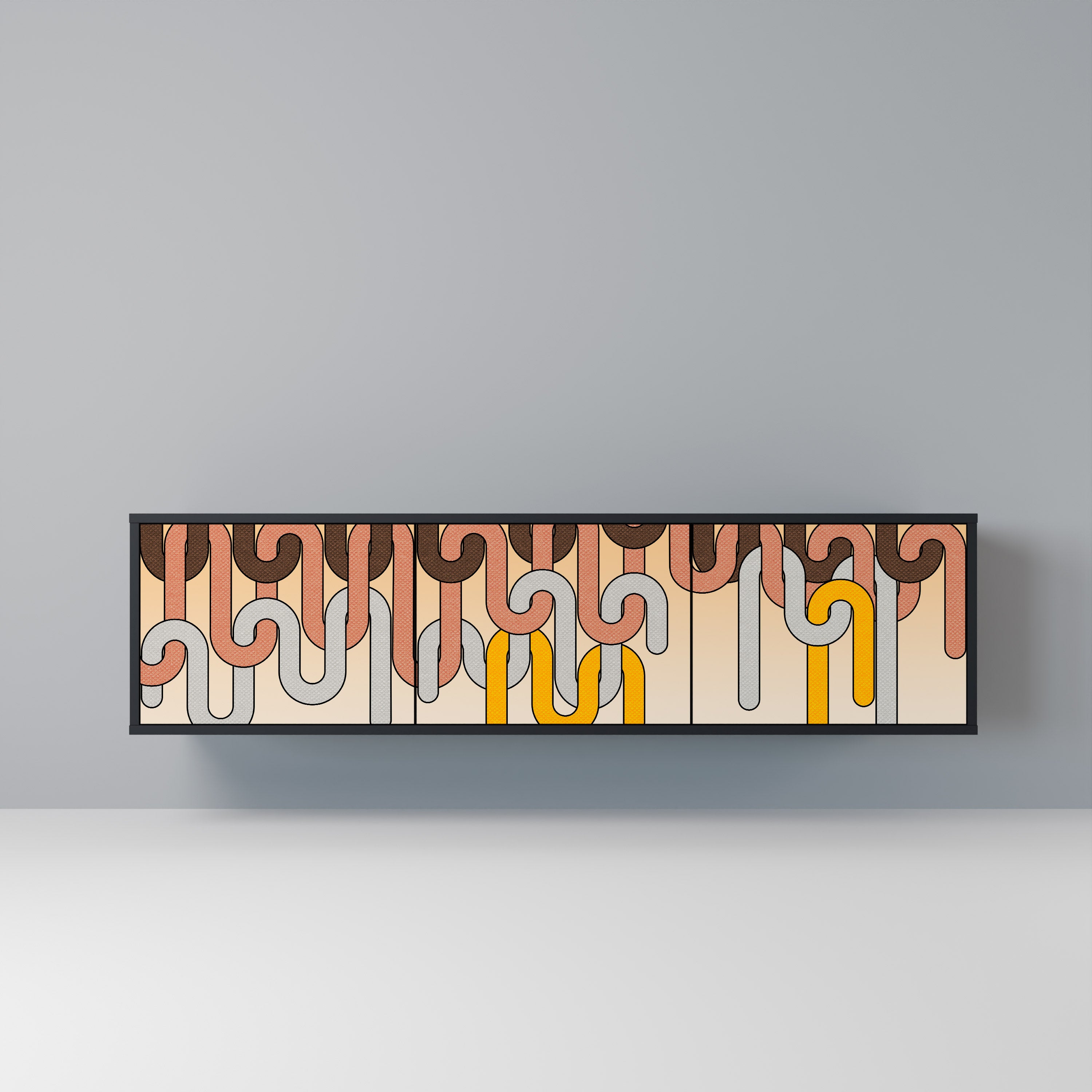 Mueble para TV de 3 puertas COLORFUL STRINGS con acabado negro
