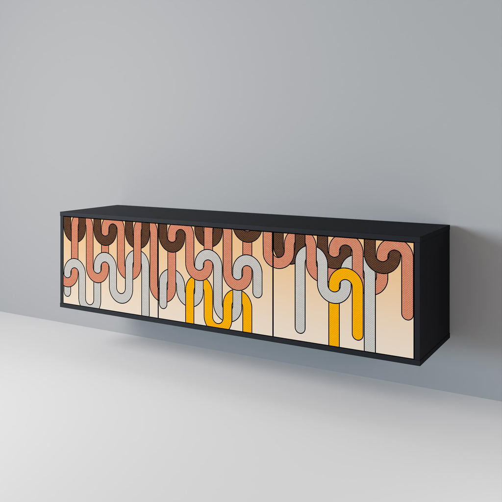 Mueble para TV de 3 puertas COLORFUL STRINGS con acabado negro