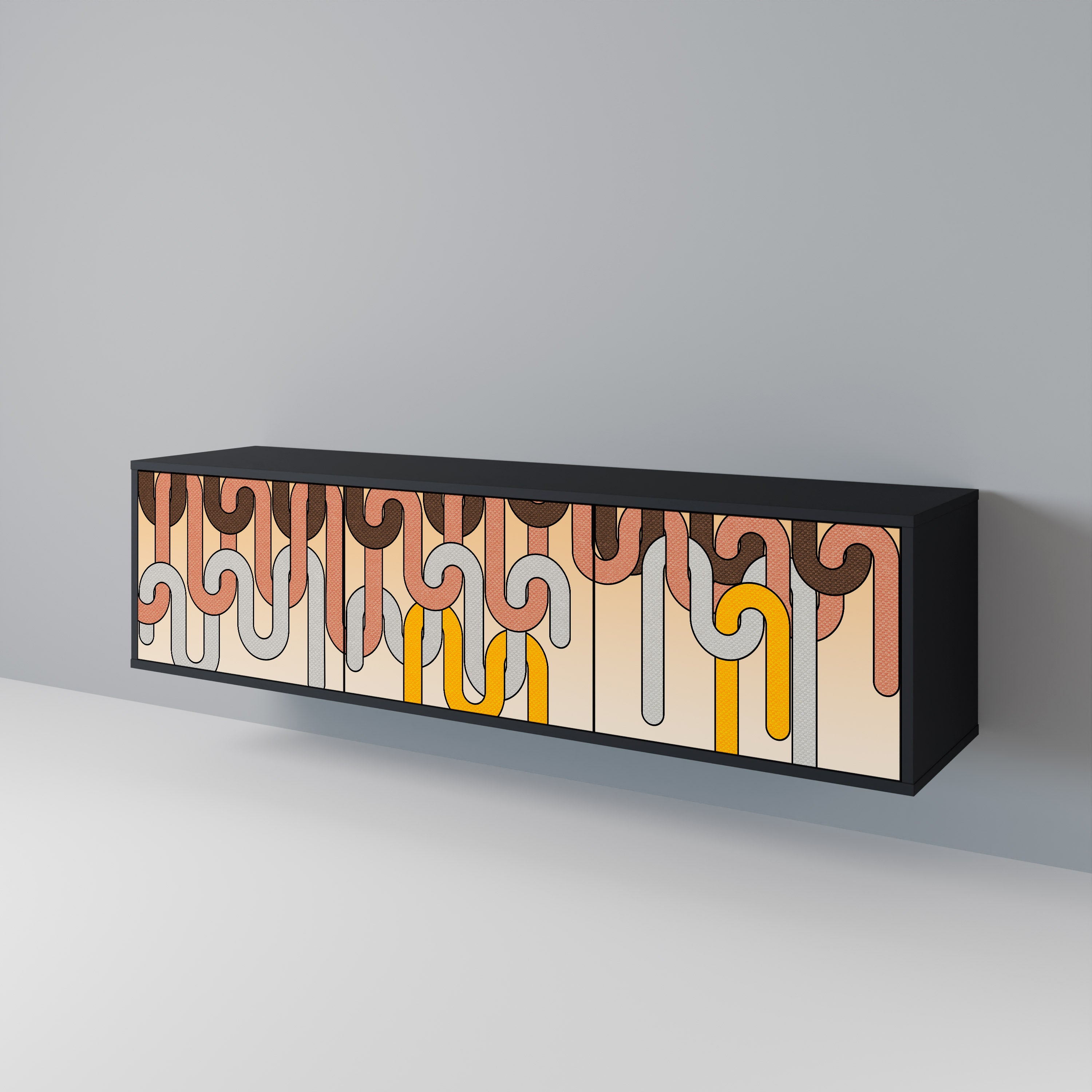 Mueble para TV de 3 puertas COLORFUL STRINGS con acabado negro
