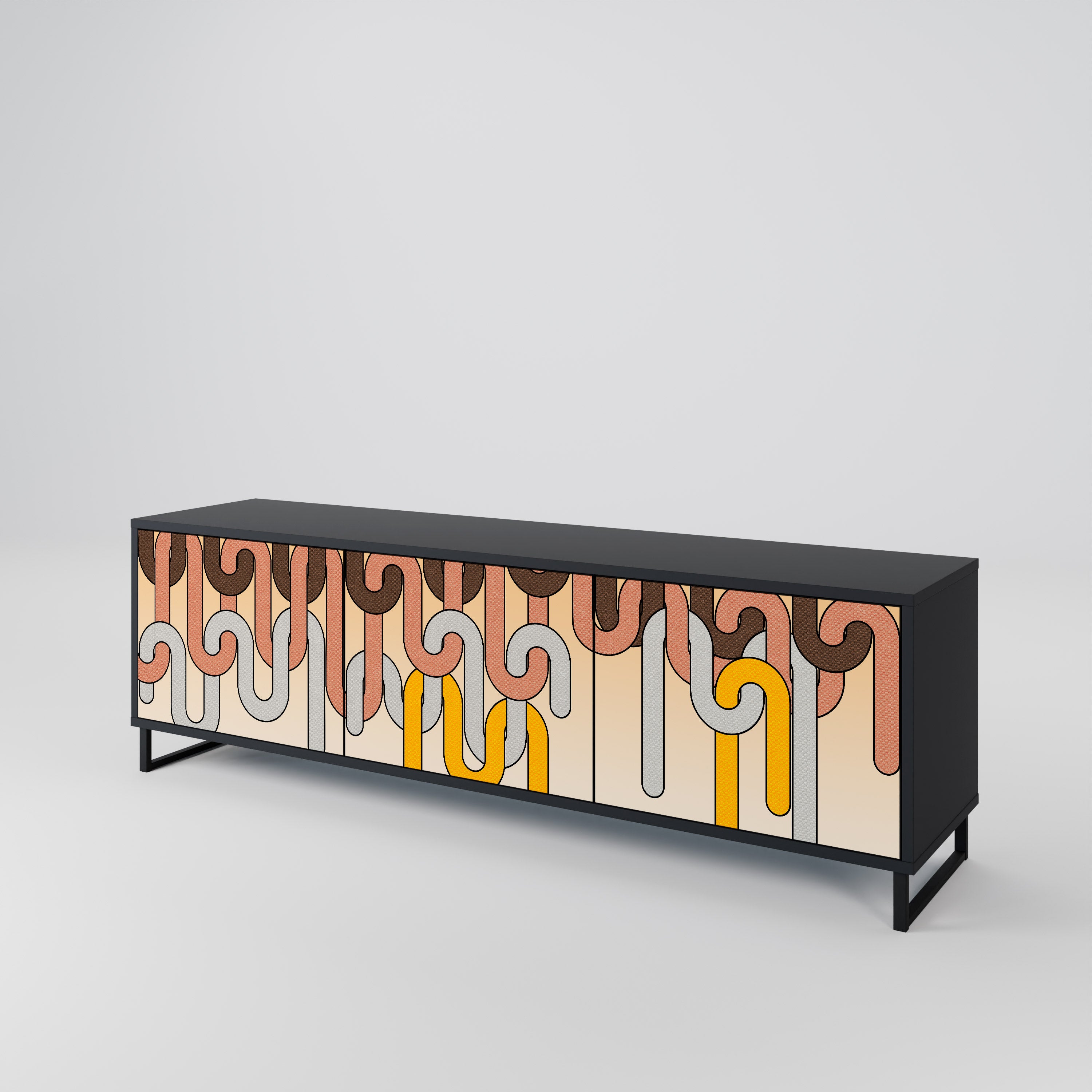 Mueble para TV de 3 puertas COLORFUL STRINGS con acabado negro