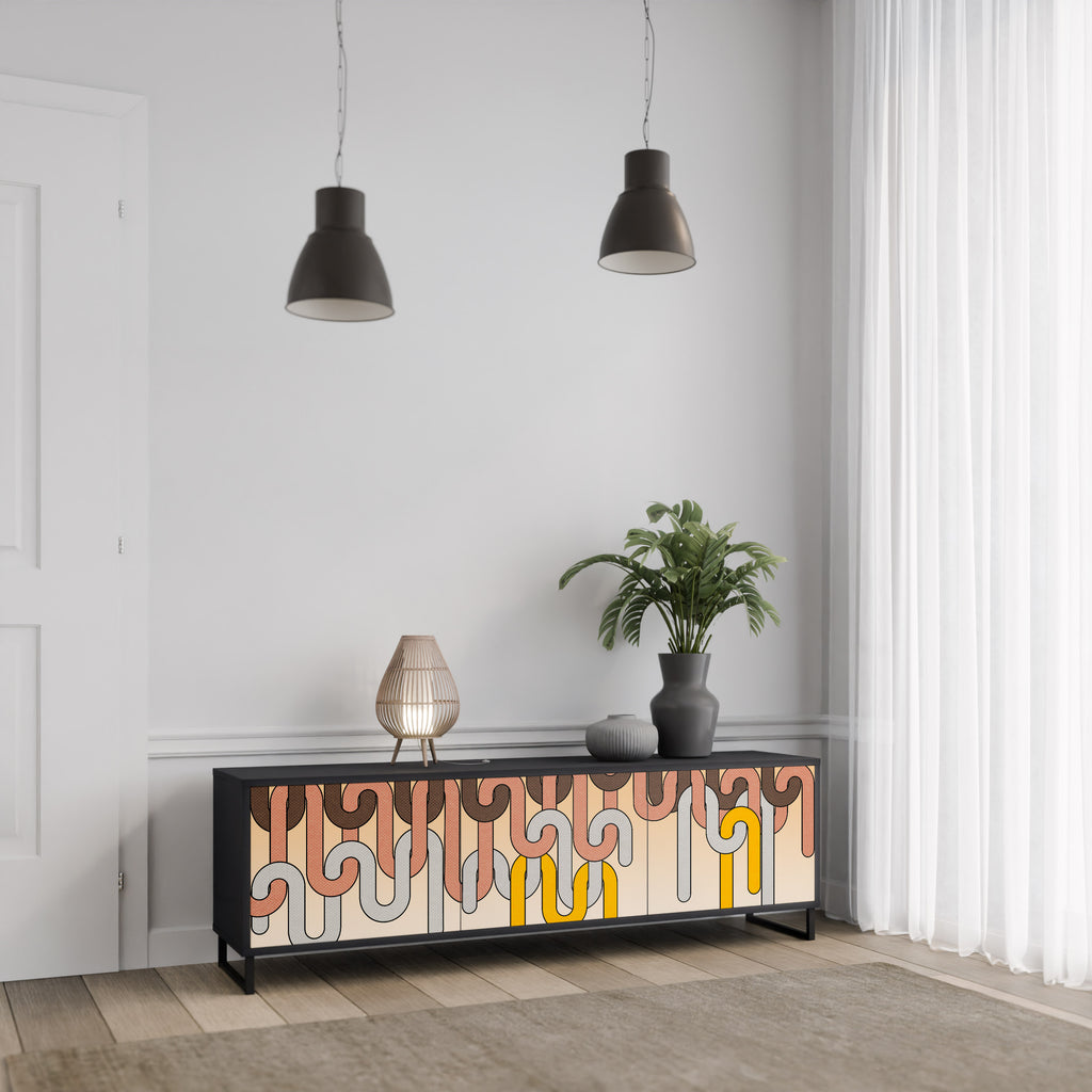 Mueble para TV de 3 puertas COLORFUL STRINGS con acabado negro