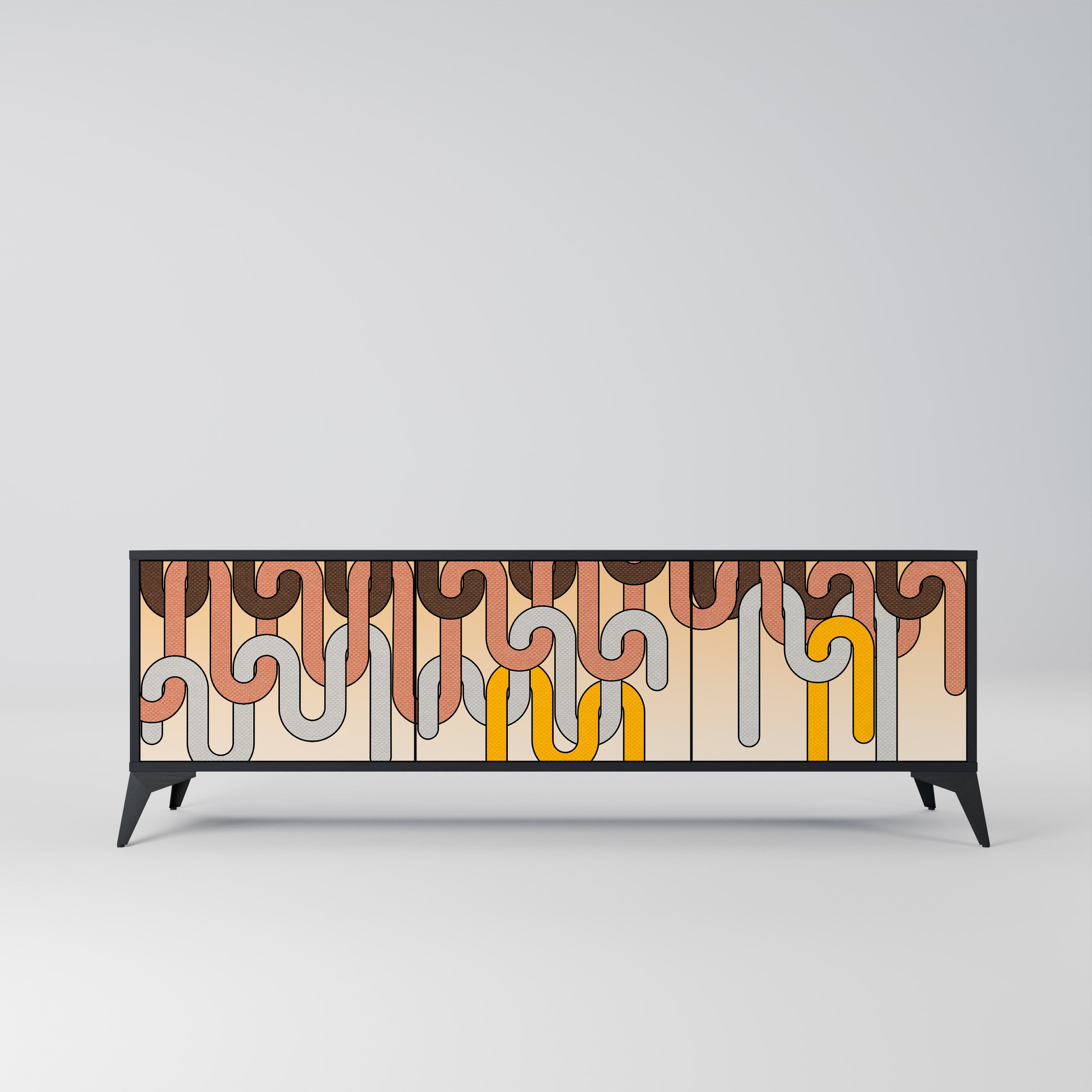 Mueble para TV de 3 puertas COLORFUL STRINGS con acabado negro