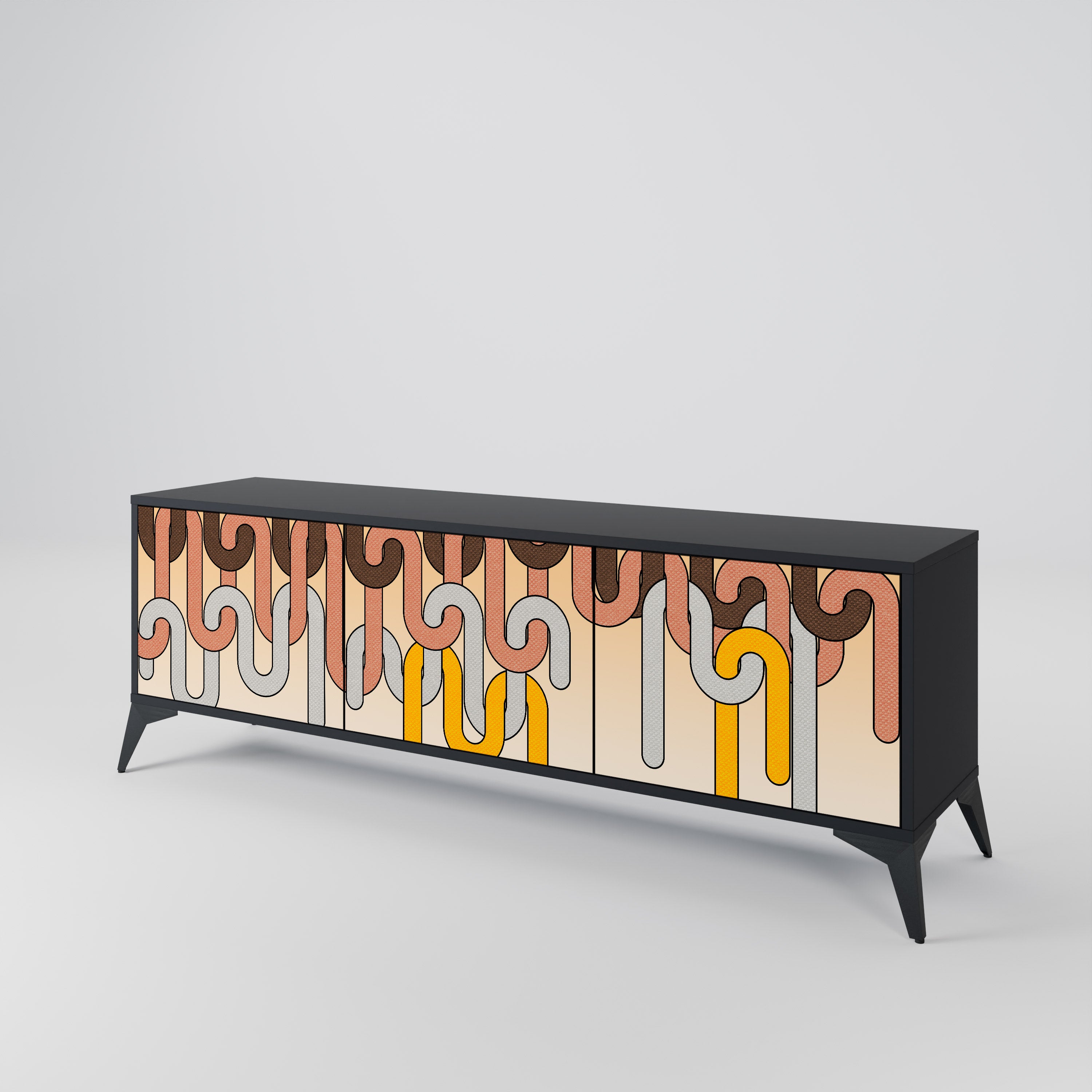 Mueble para TV de 3 puertas COLORFUL STRINGS con acabado negro