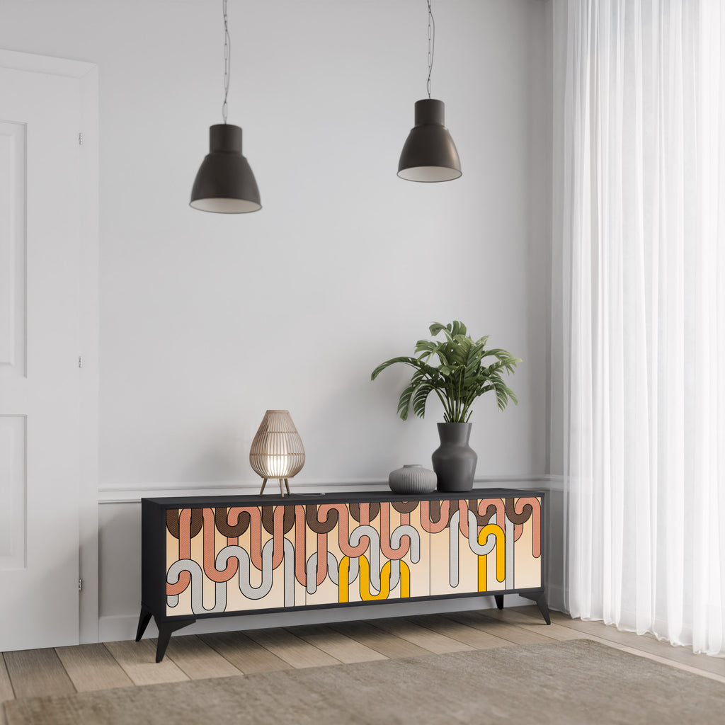 Mueble para TV de 3 puertas COLORFUL STRINGS con acabado negro