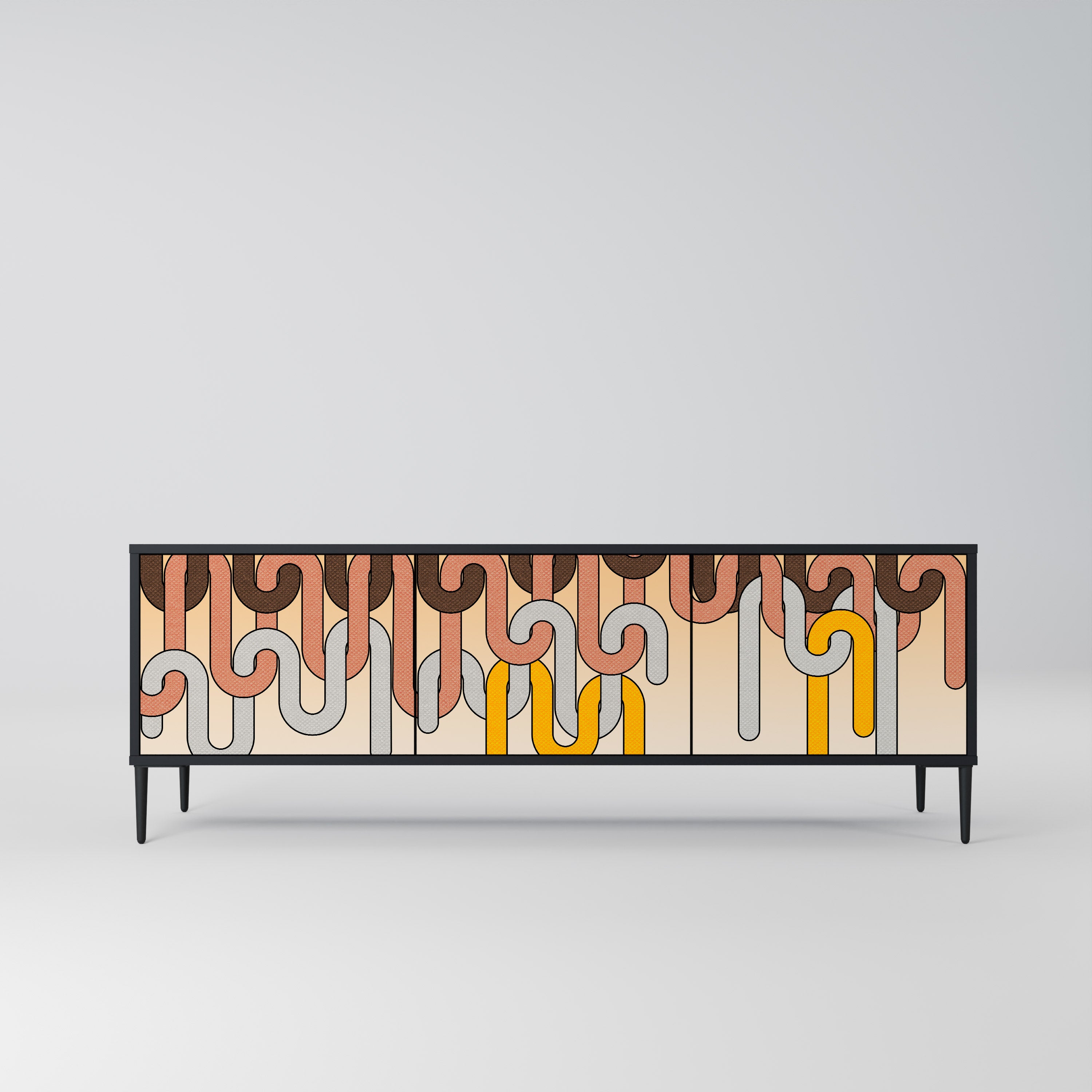 Mueble para TV de 3 puertas COLORFUL STRINGS con acabado negro