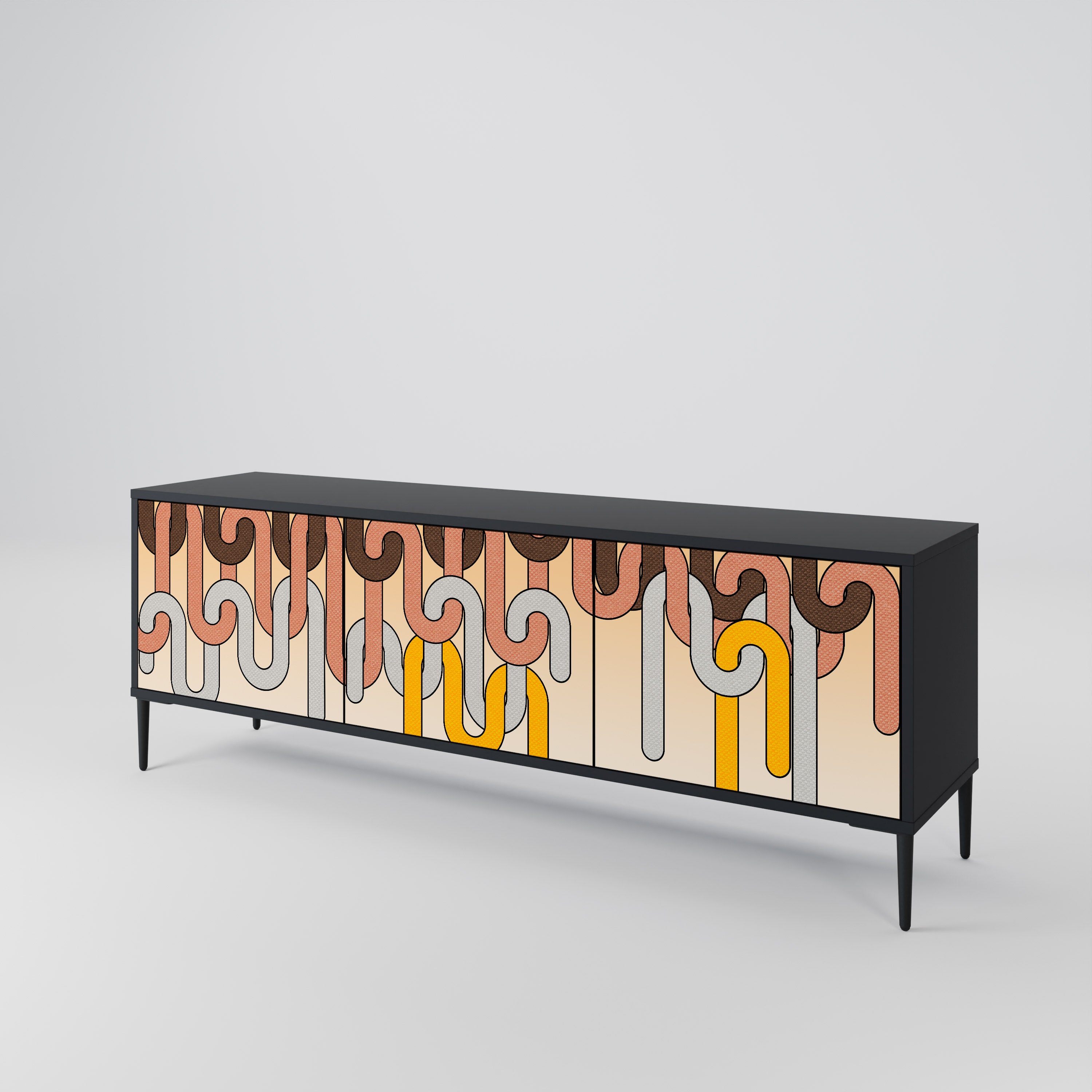 Mueble para TV de 3 puertas COLORFUL STRINGS con acabado negro