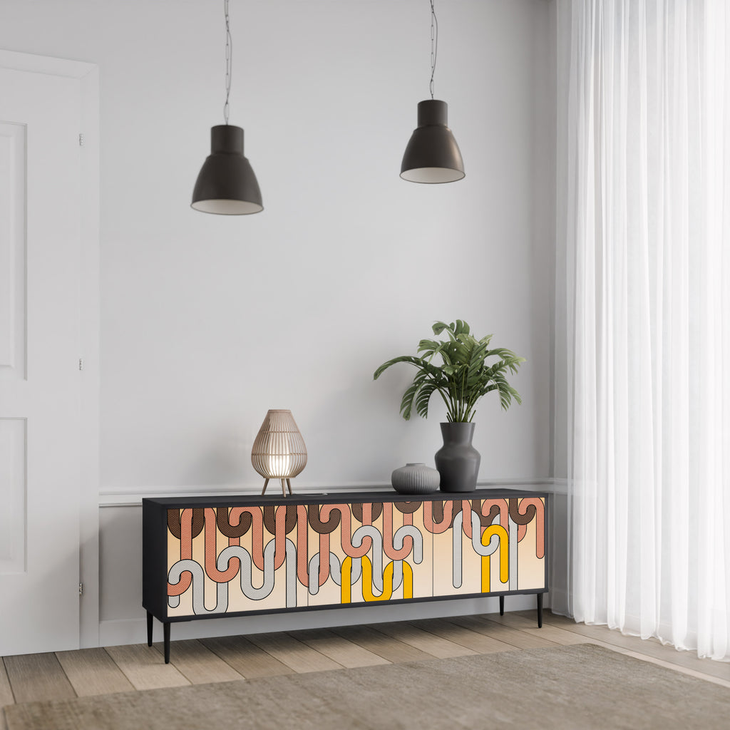 Mueble para TV de 3 puertas COLORFUL STRINGS con acabado negro