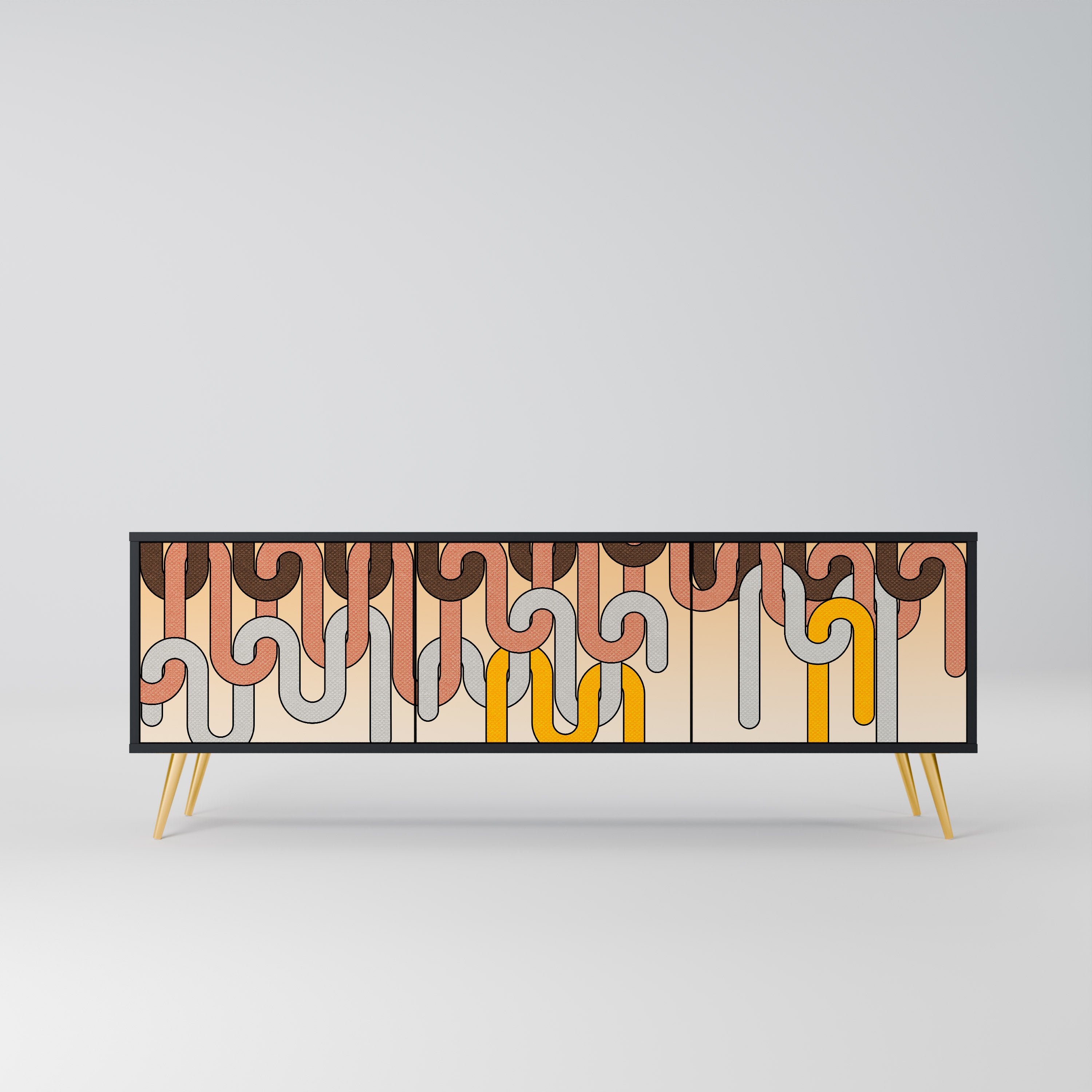 Mueble para TV de 3 puertas COLORFUL STRINGS con acabado negro