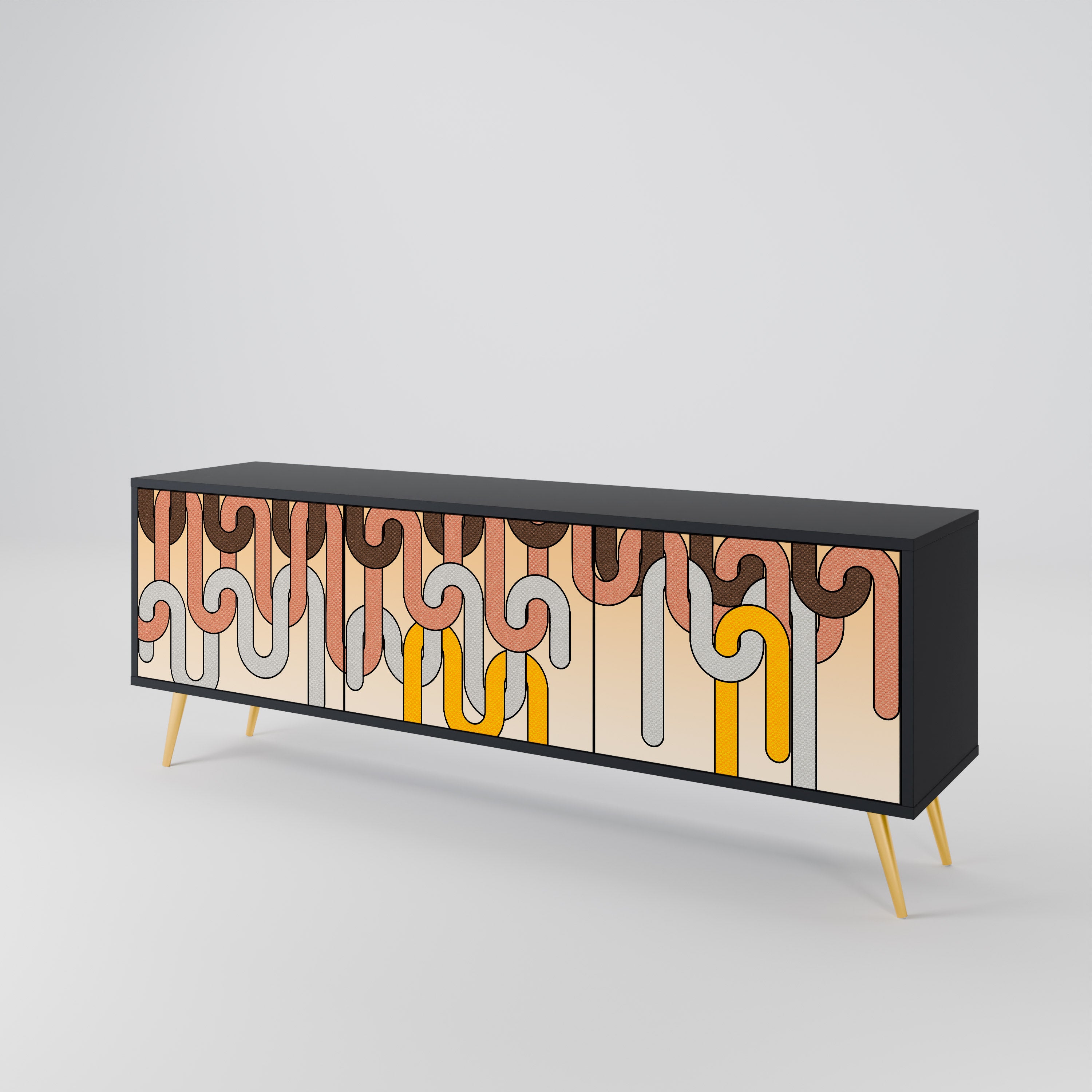 Mueble para TV de 3 puertas COLORFUL STRINGS con acabado negro