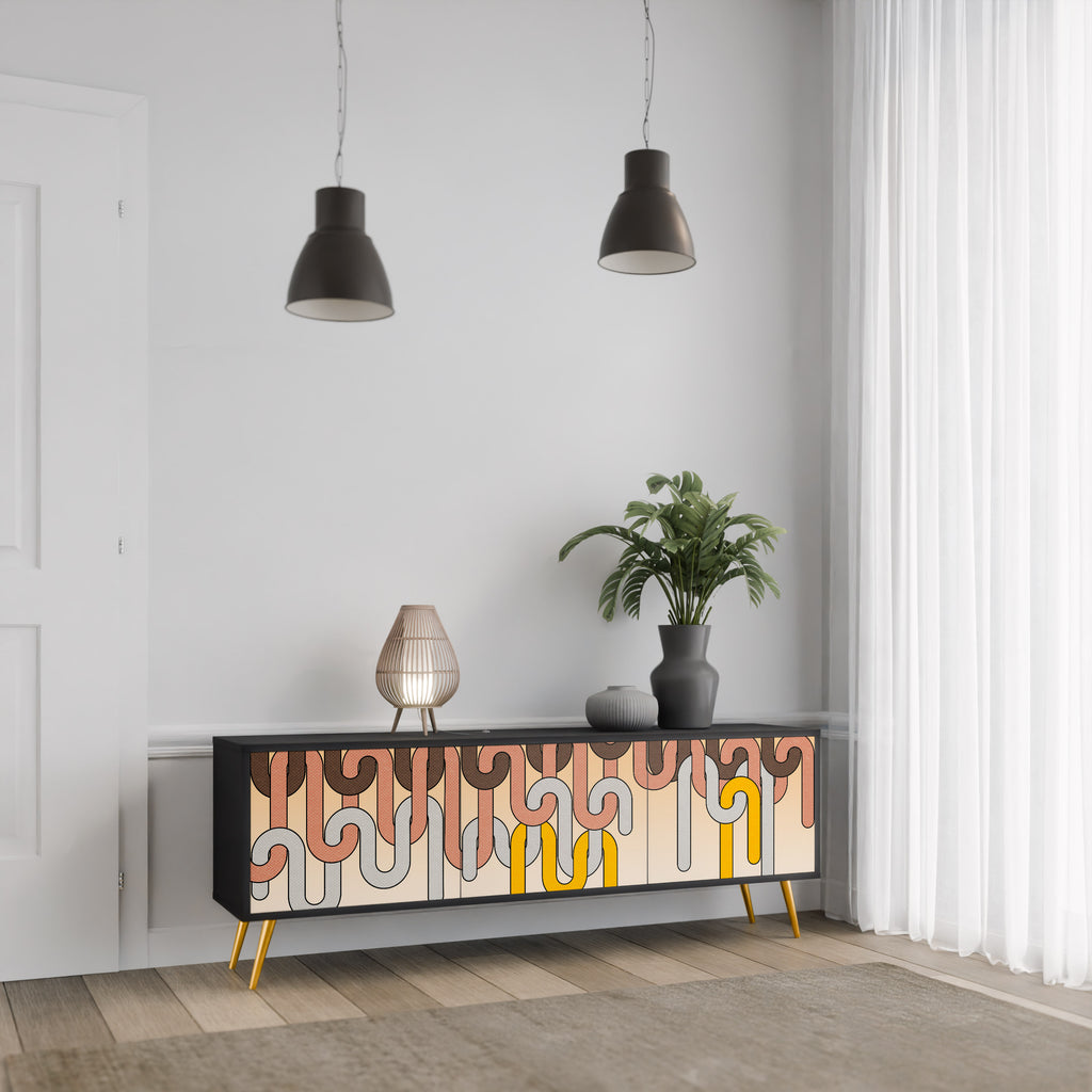 Mueble para TV de 3 puertas COLORFUL STRINGS con acabado negro