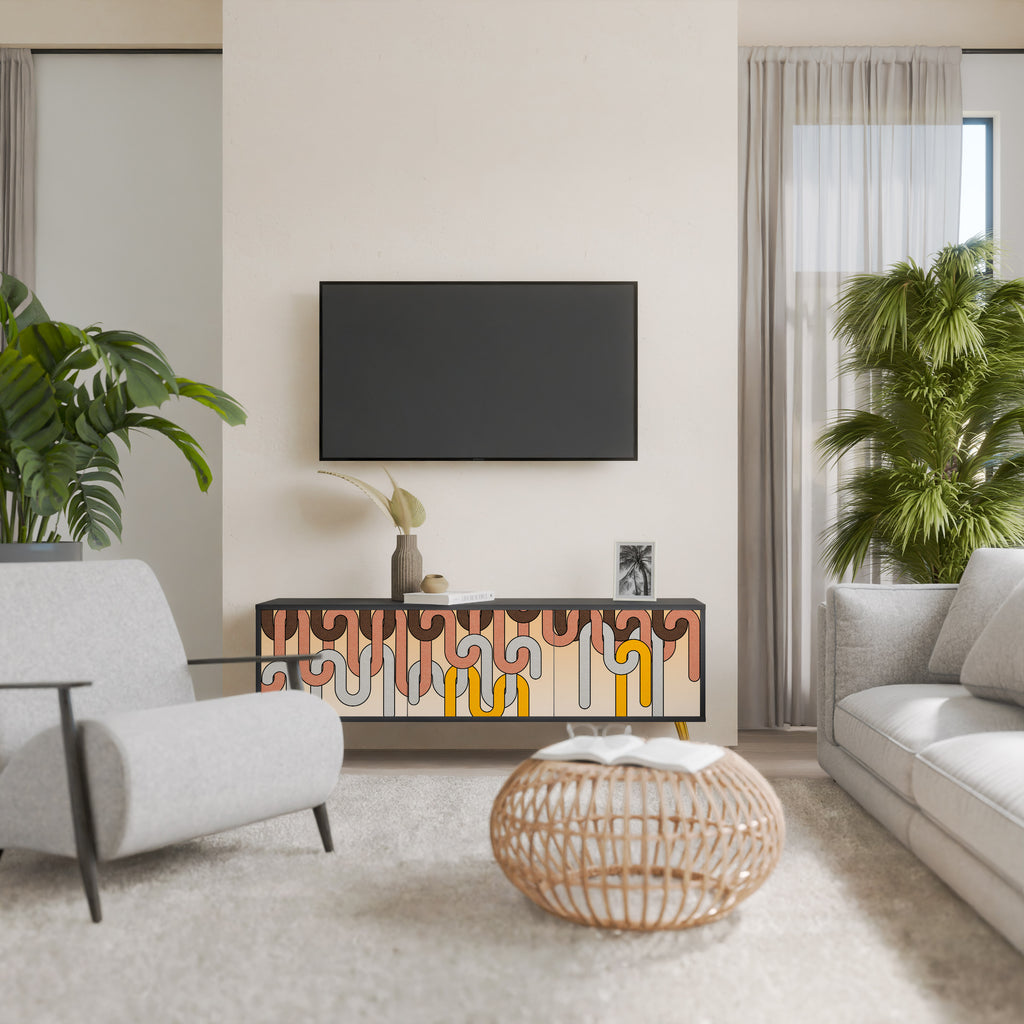 Mueble para TV de 3 puertas COLORFUL STRINGS con acabado negro