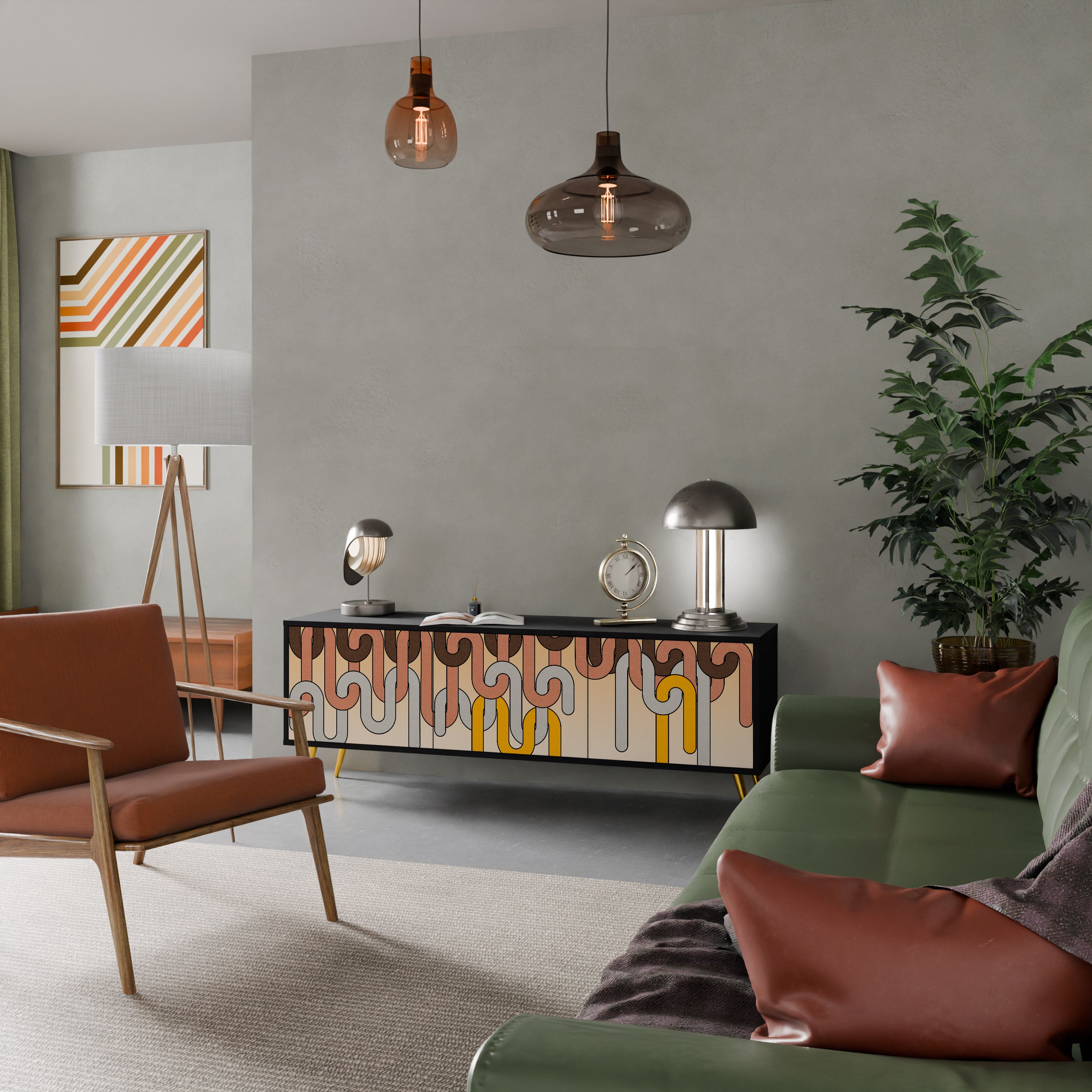 Mueble para TV de 3 puertas COLORFUL STRINGS con acabado negro
