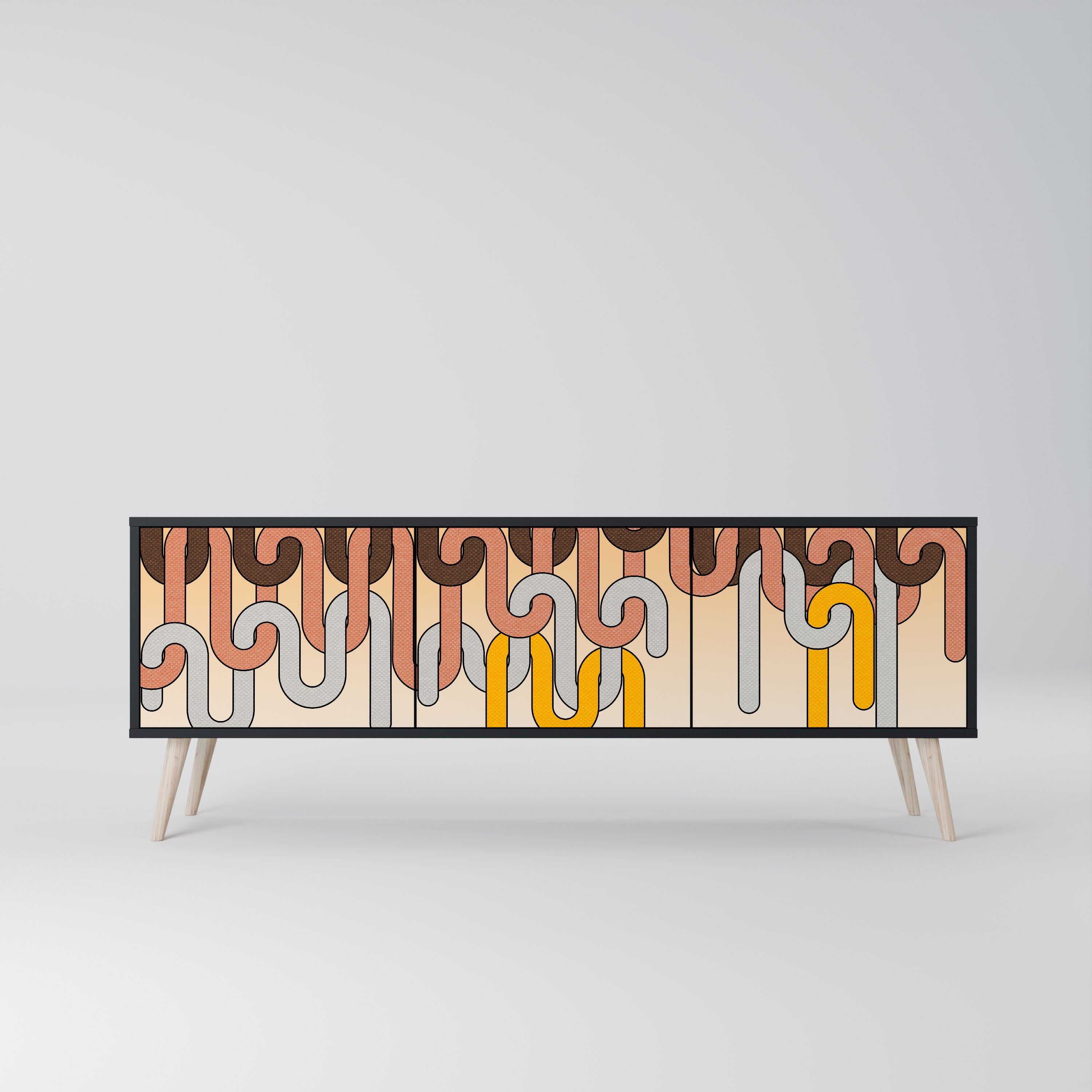 Mueble para TV de 3 puertas COLORFUL STRINGS con acabado negro