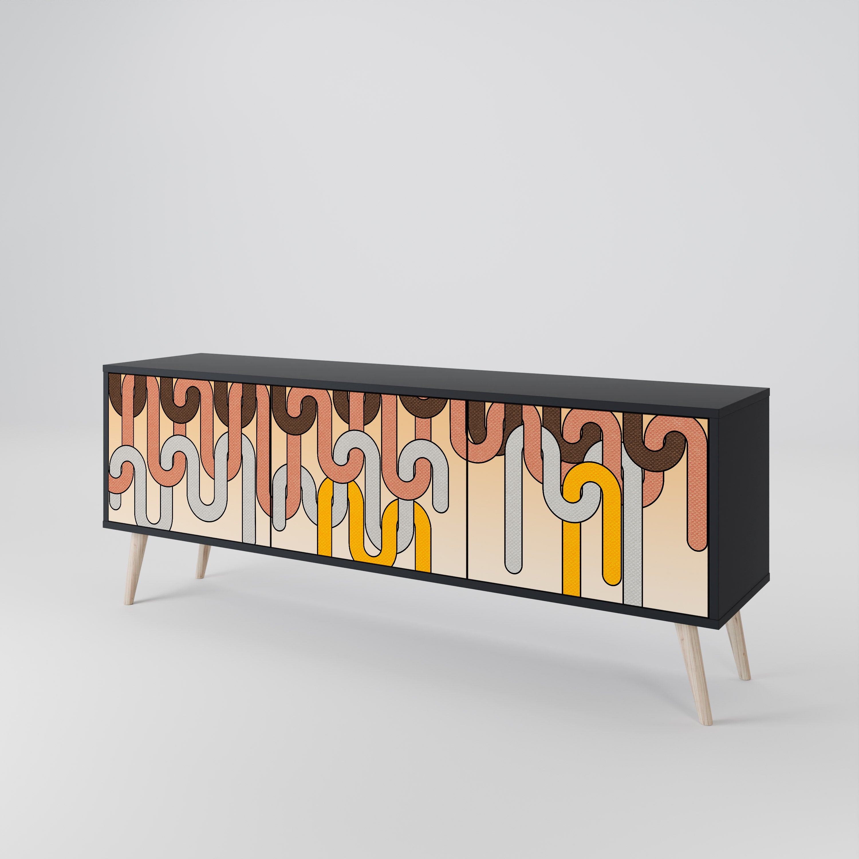 Mueble para TV de 3 puertas COLORFUL STRINGS con acabado negro