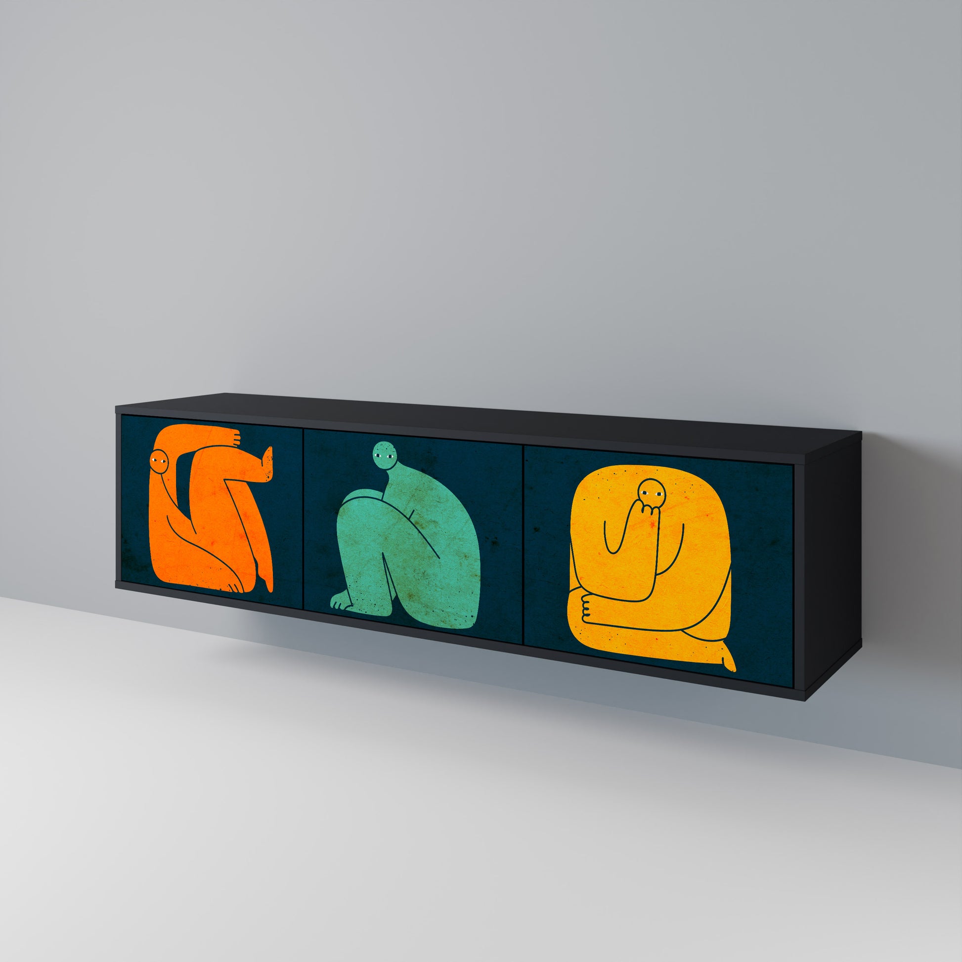 JUNTOS PERO POR SEPARADO Mueble de TV de 3 puertas en acabado negro