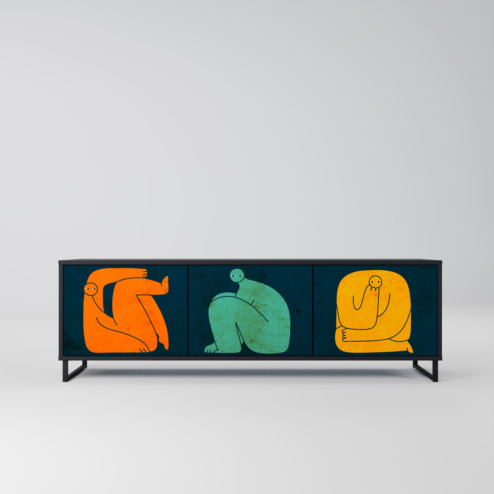 JUNTOS PERO POR SEPARADO Mueble de TV de 3 puertas en acabado negro