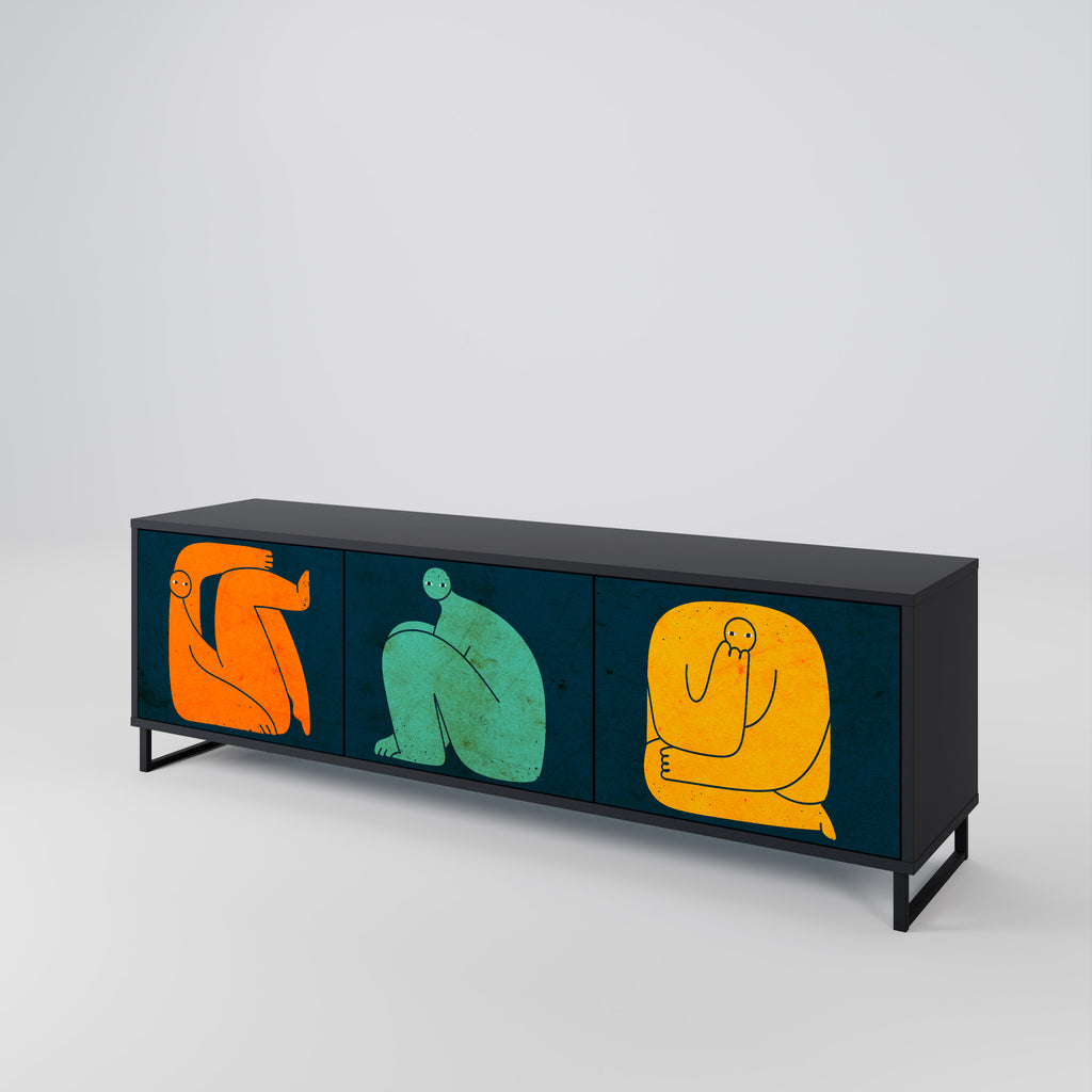 JUNTOS PERO POR SEPARADO Mueble de TV de 3 puertas en acabado negro