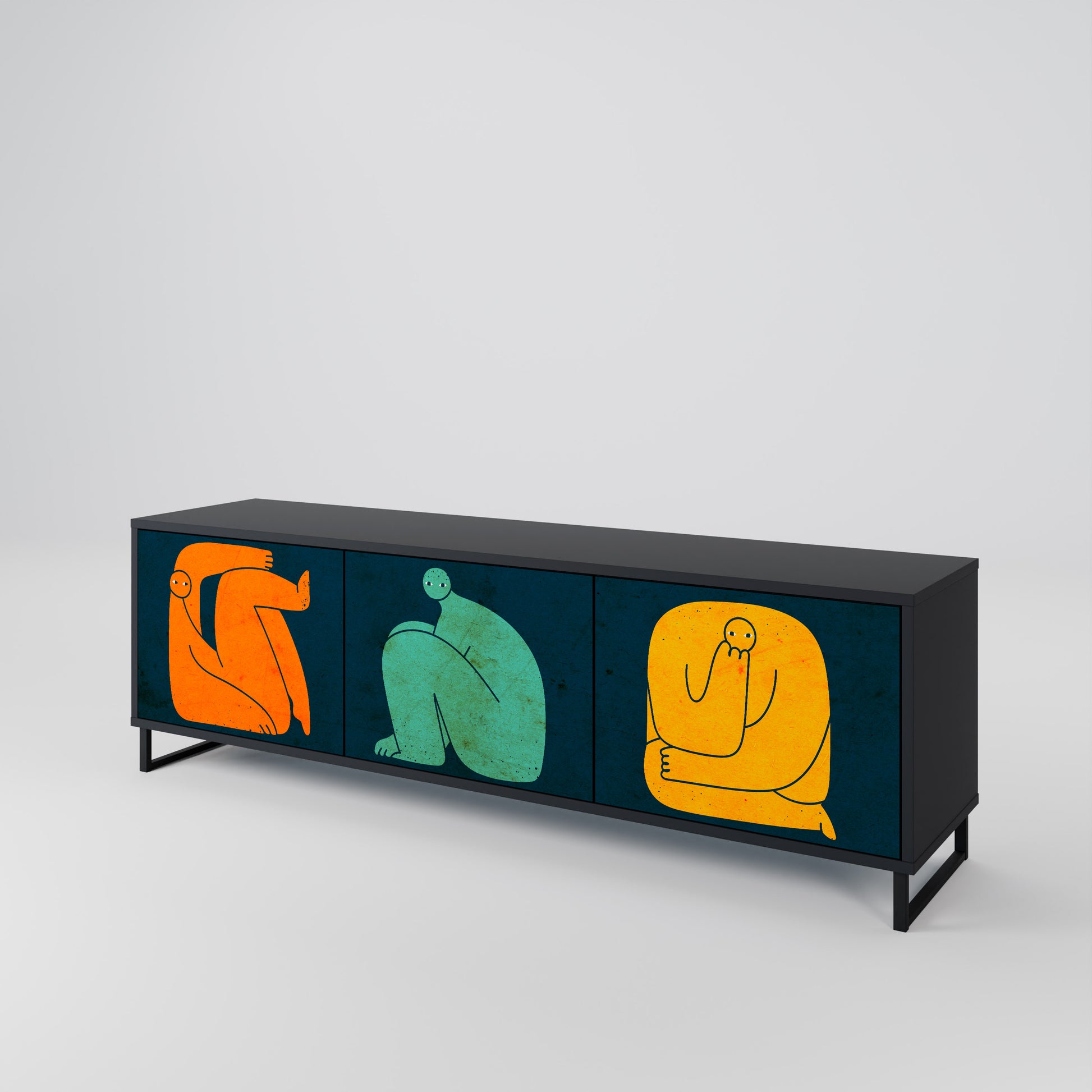 JUNTOS PERO POR SEPARADO Mueble de TV de 3 puertas en acabado negro