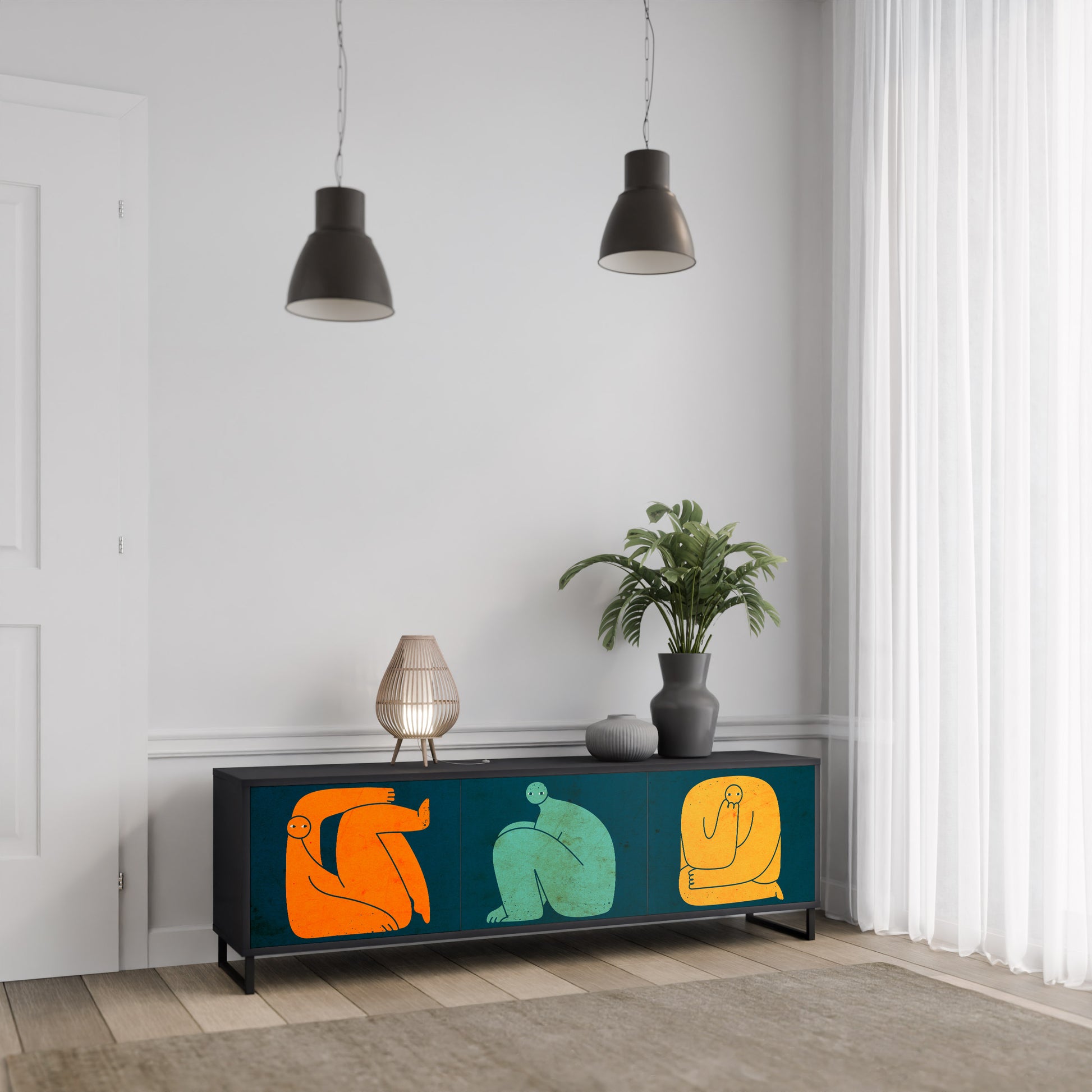 JUNTOS PERO POR SEPARADO Mueble de TV de 3 puertas en acabado negro