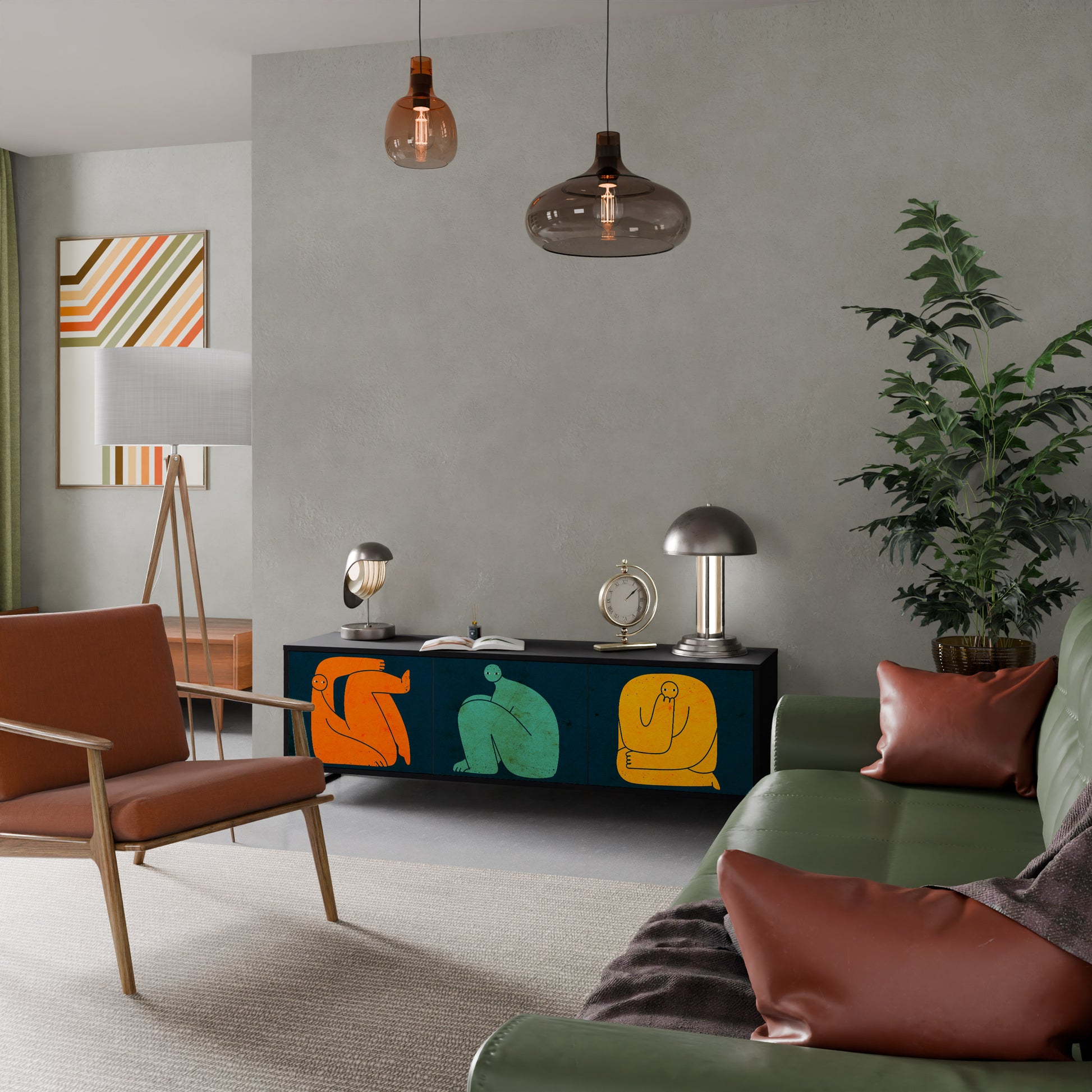 JUNTOS PERO POR SEPARADO Mueble de TV de 3 puertas en acabado negro