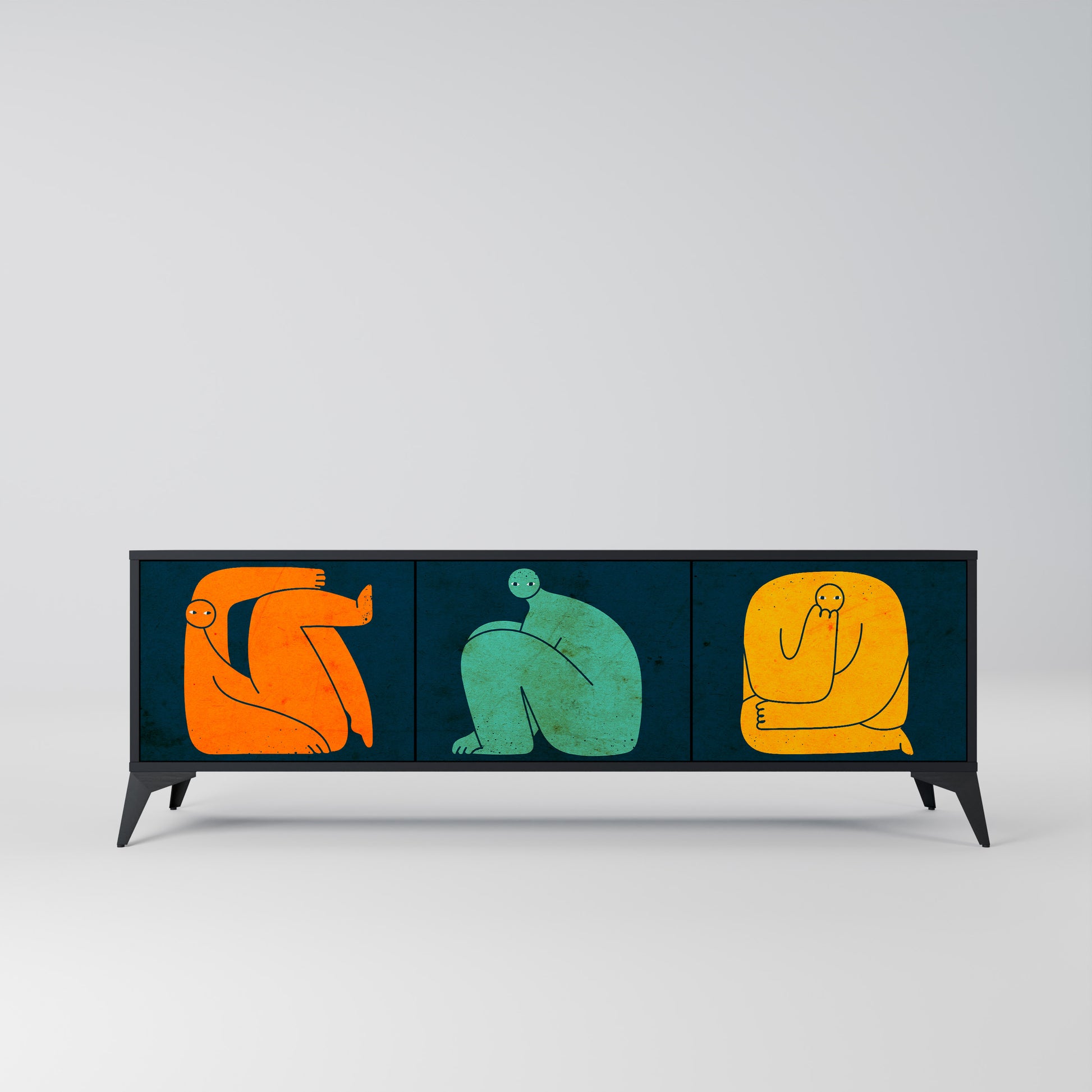 JUNTOS PERO POR SEPARADO Mueble de TV de 3 puertas en acabado negro