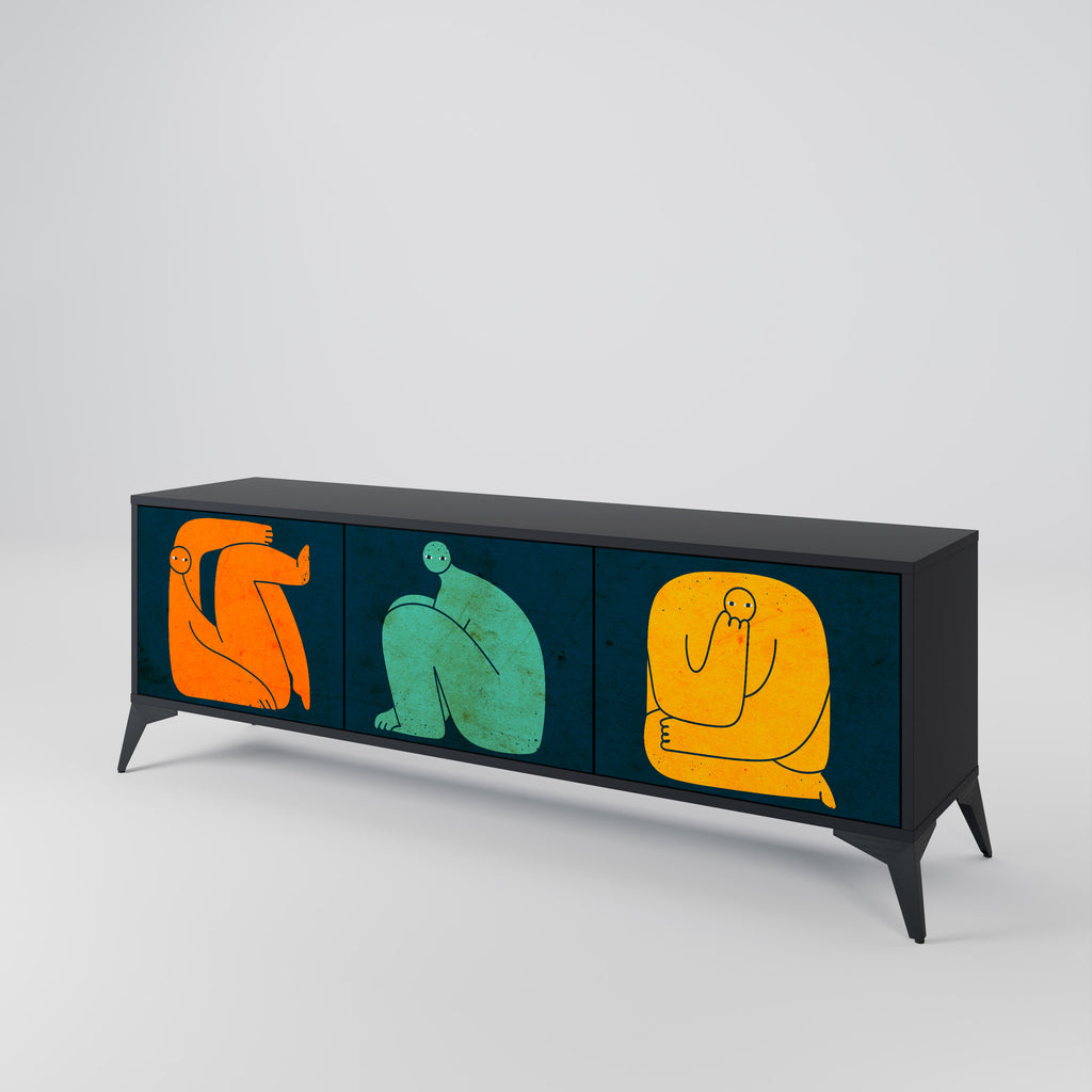 JUNTOS PERO POR SEPARADO Mueble de TV de 3 puertas en acabado negro