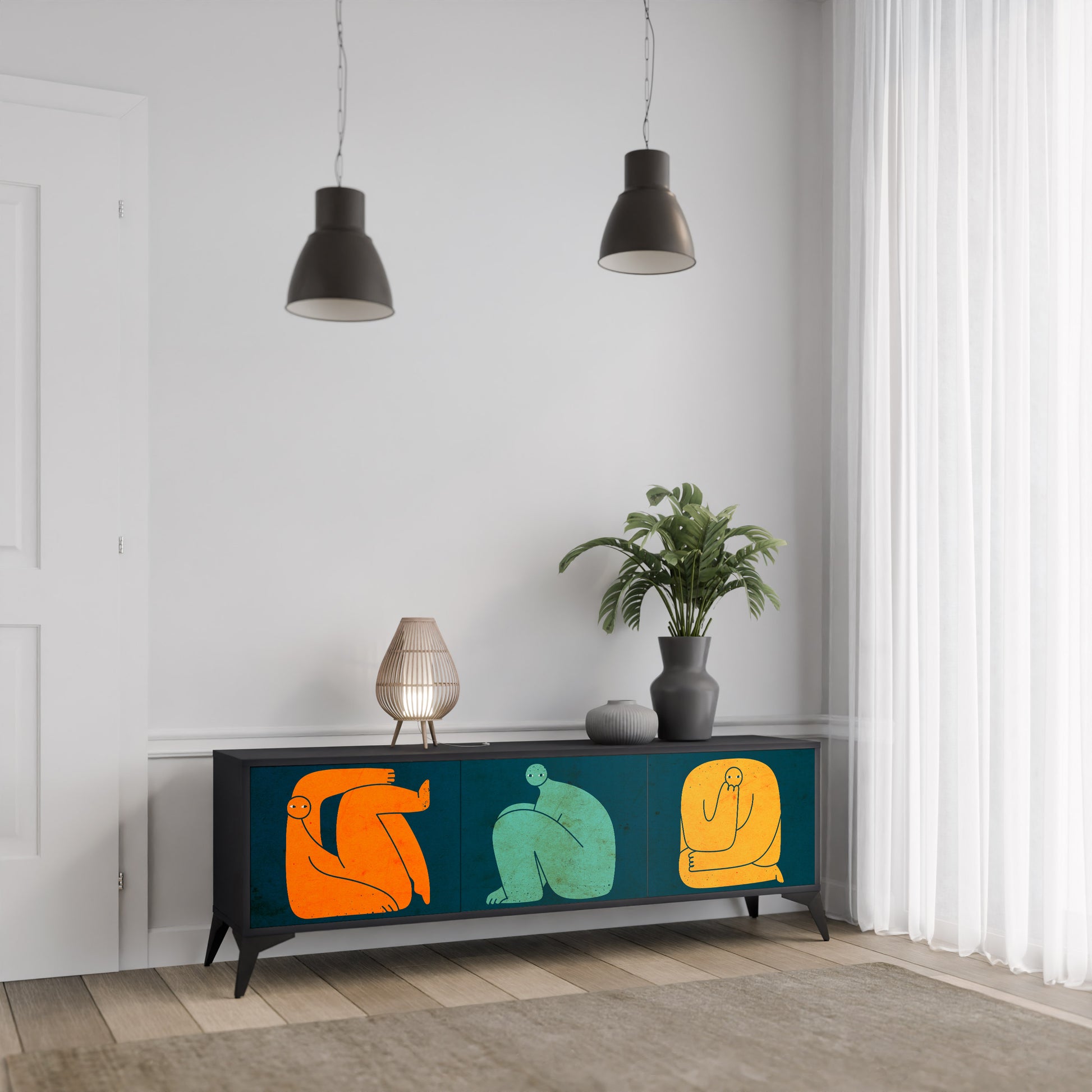 JUNTOS PERO POR SEPARADO Mueble de TV de 3 puertas en acabado negro