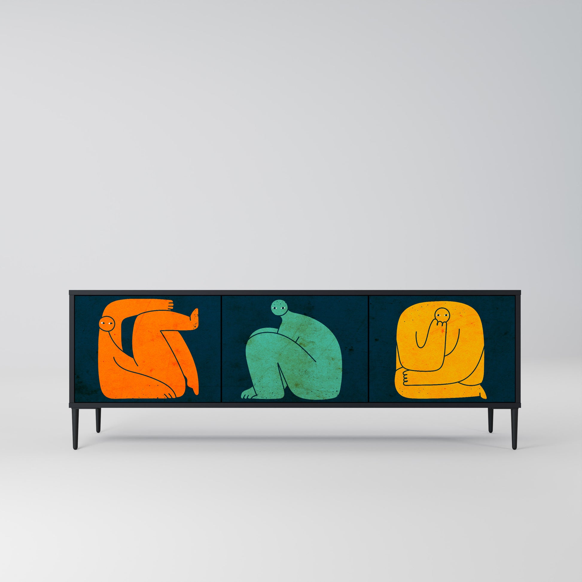 JUNTOS PERO POR SEPARADO Mueble de TV de 3 puertas en acabado negro