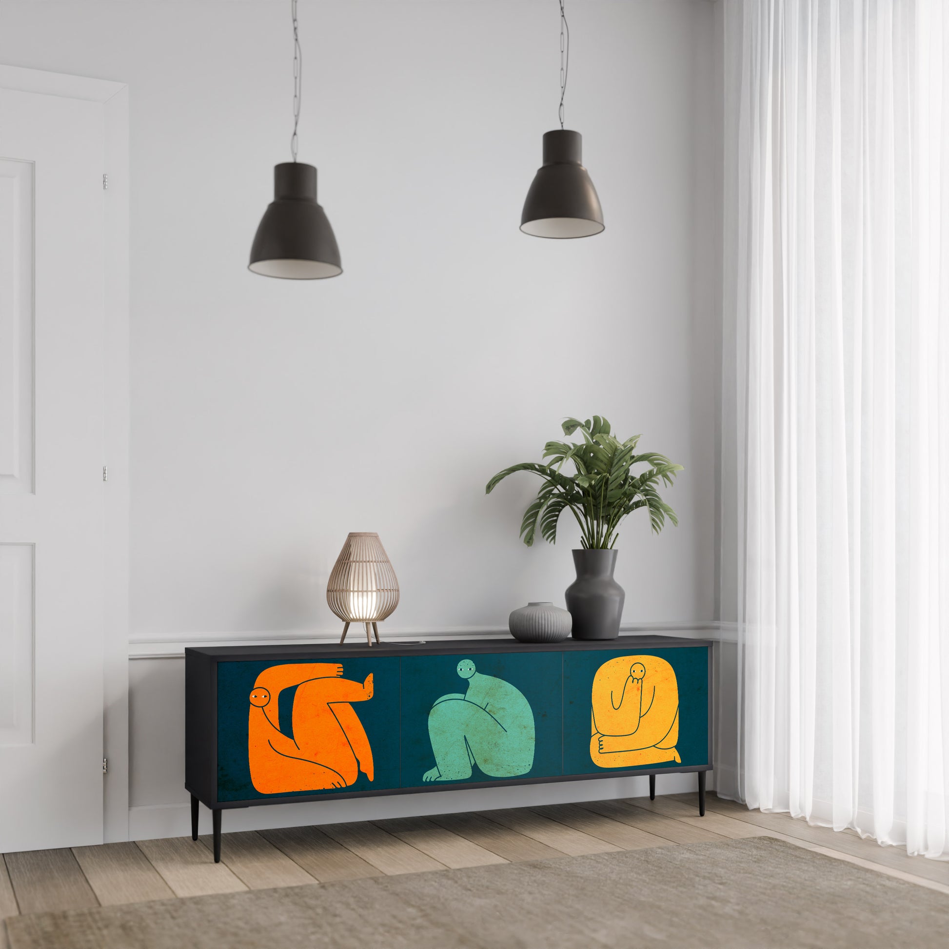 JUNTOS PERO POR SEPARADO Mueble de TV de 3 puertas en acabado negro