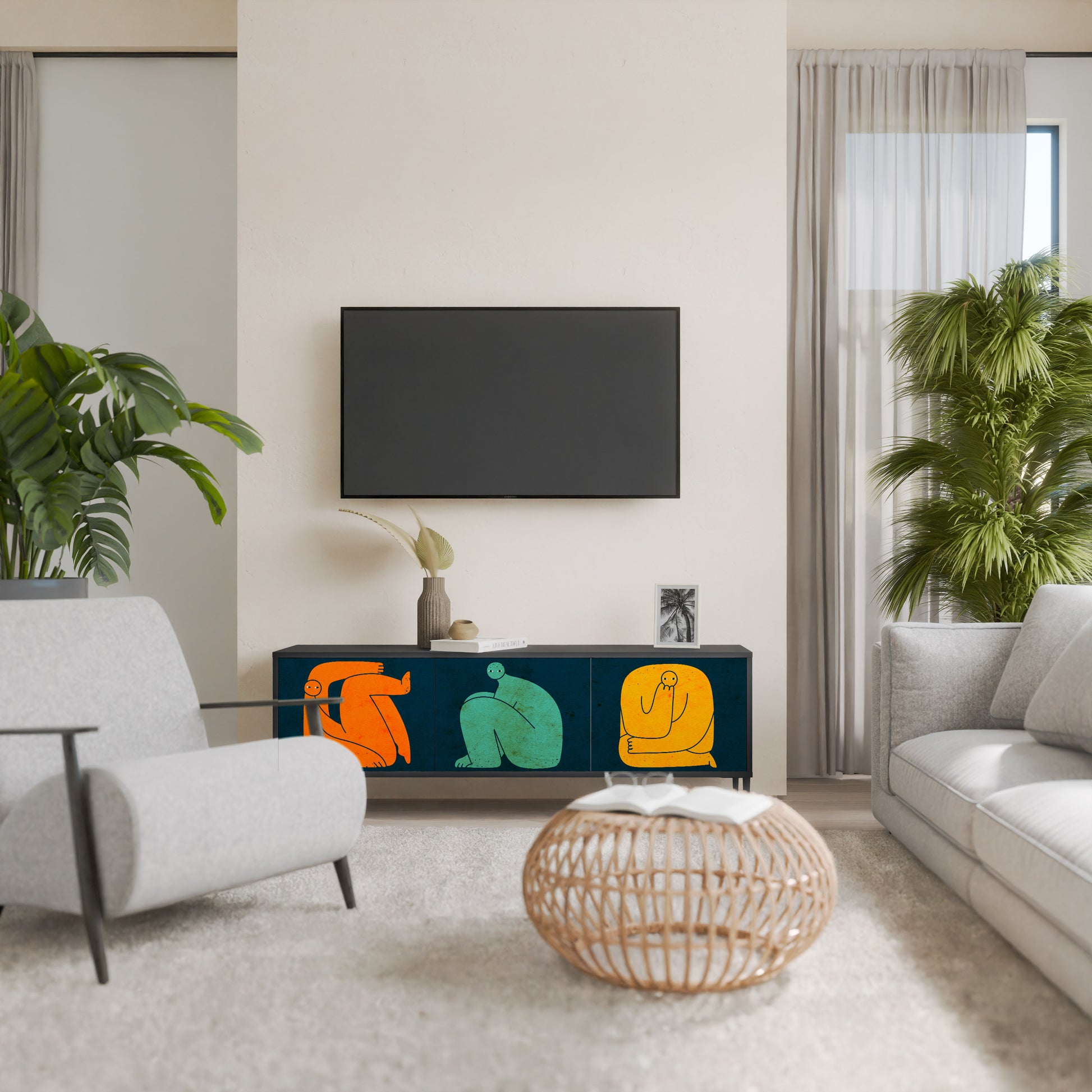 JUNTOS PERO POR SEPARADO Mueble de TV de 3 puertas en acabado negro
