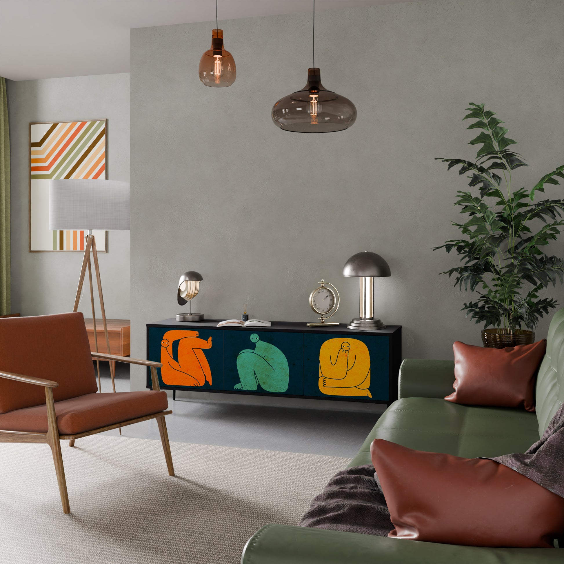 JUNTOS PERO POR SEPARADO Mueble de TV de 3 puertas en acabado negro