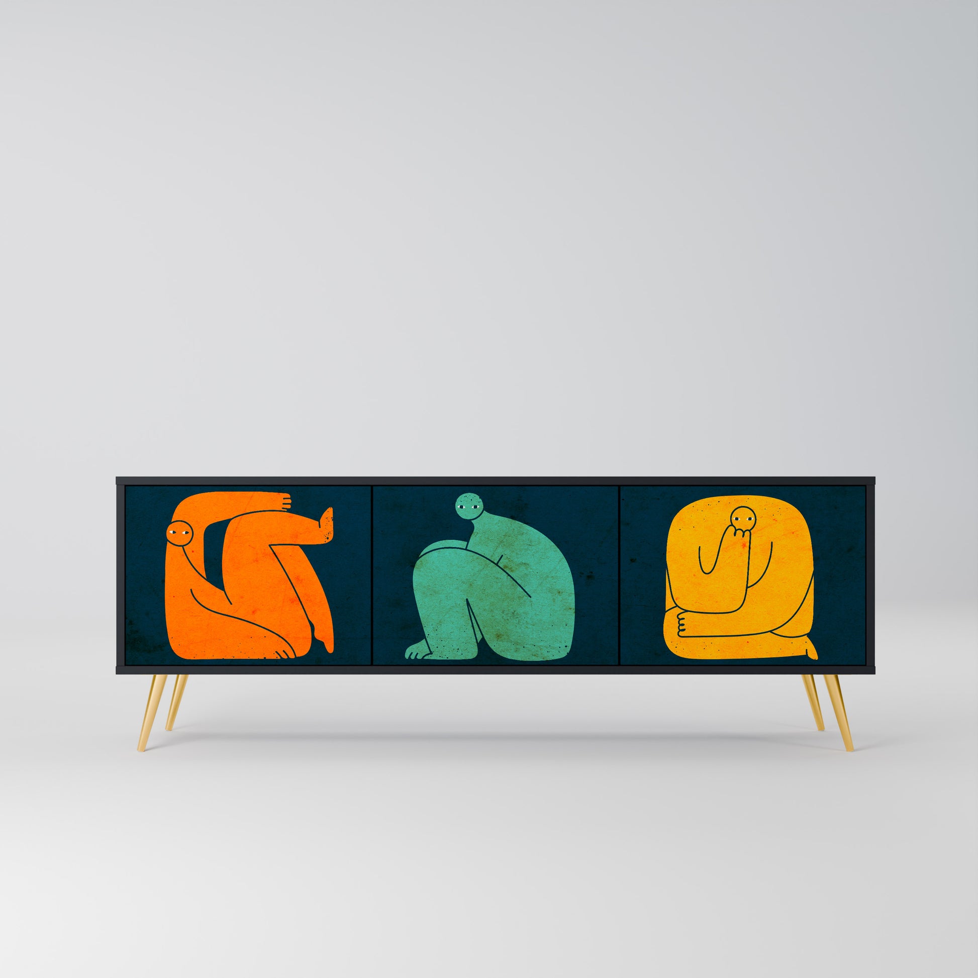 JUNTOS PERO POR SEPARADO Mueble de TV de 3 puertas en acabado negro