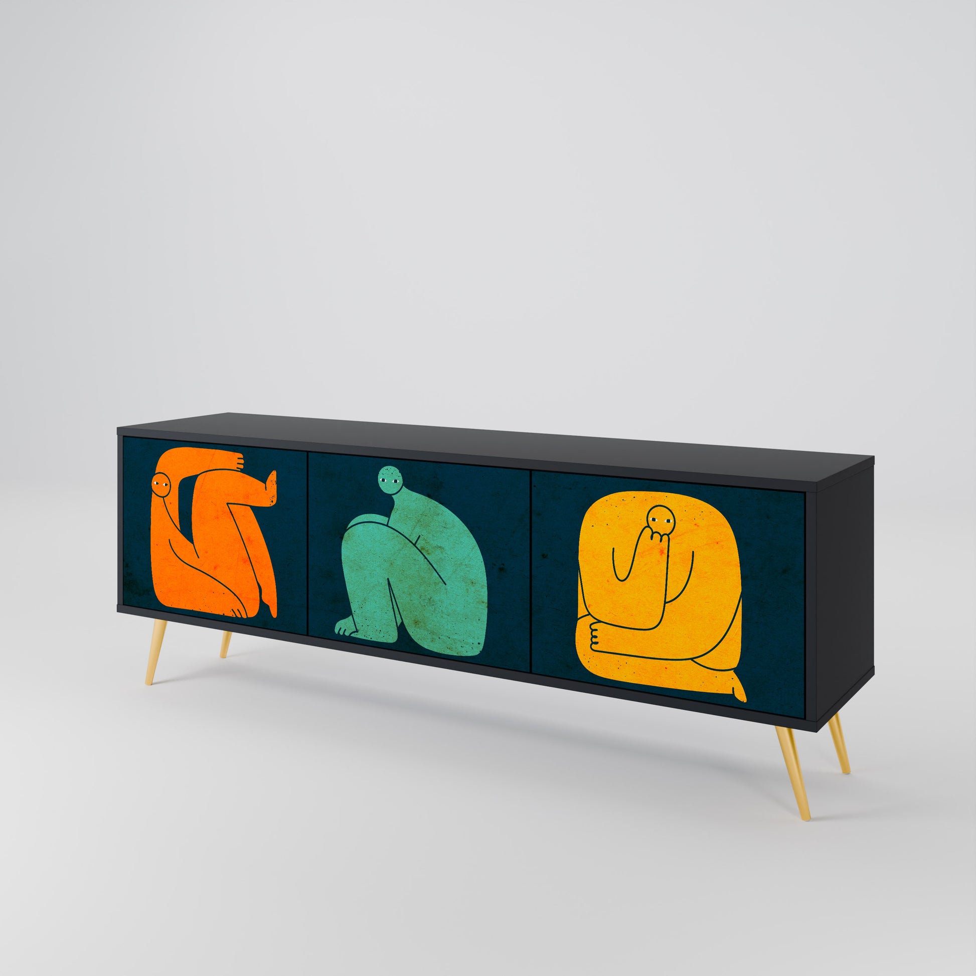 JUNTOS PERO POR SEPARADO Mueble de TV de 3 puertas en acabado negro