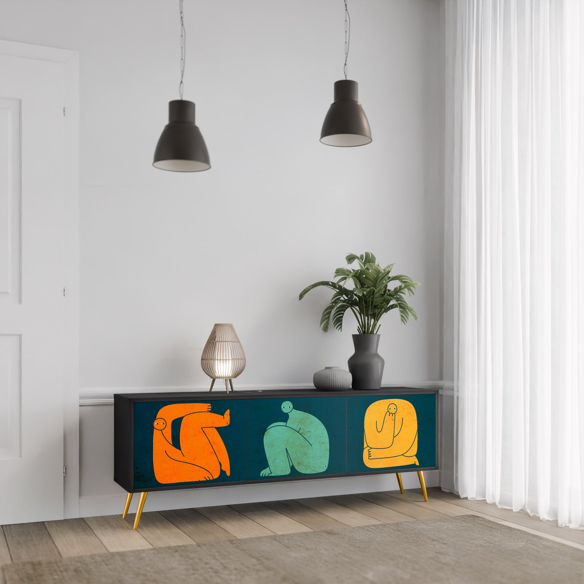 JUNTOS PERO POR SEPARADO Mueble de TV de 3 puertas en acabado negro