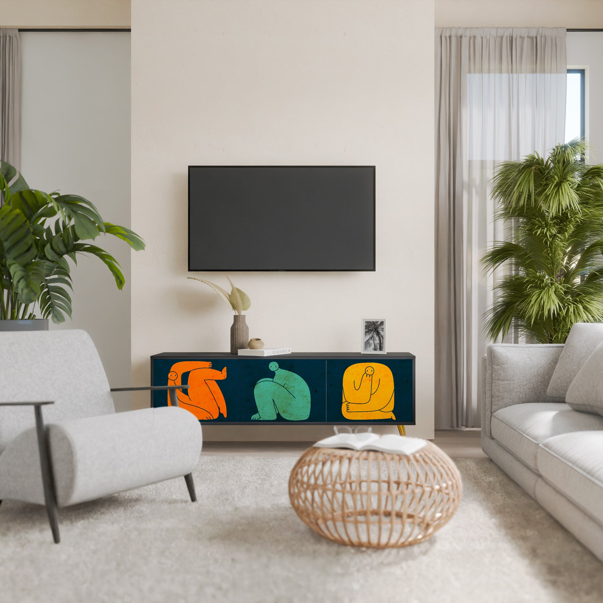 JUNTOS PERO POR SEPARADO Mueble de TV de 3 puertas en acabado negro