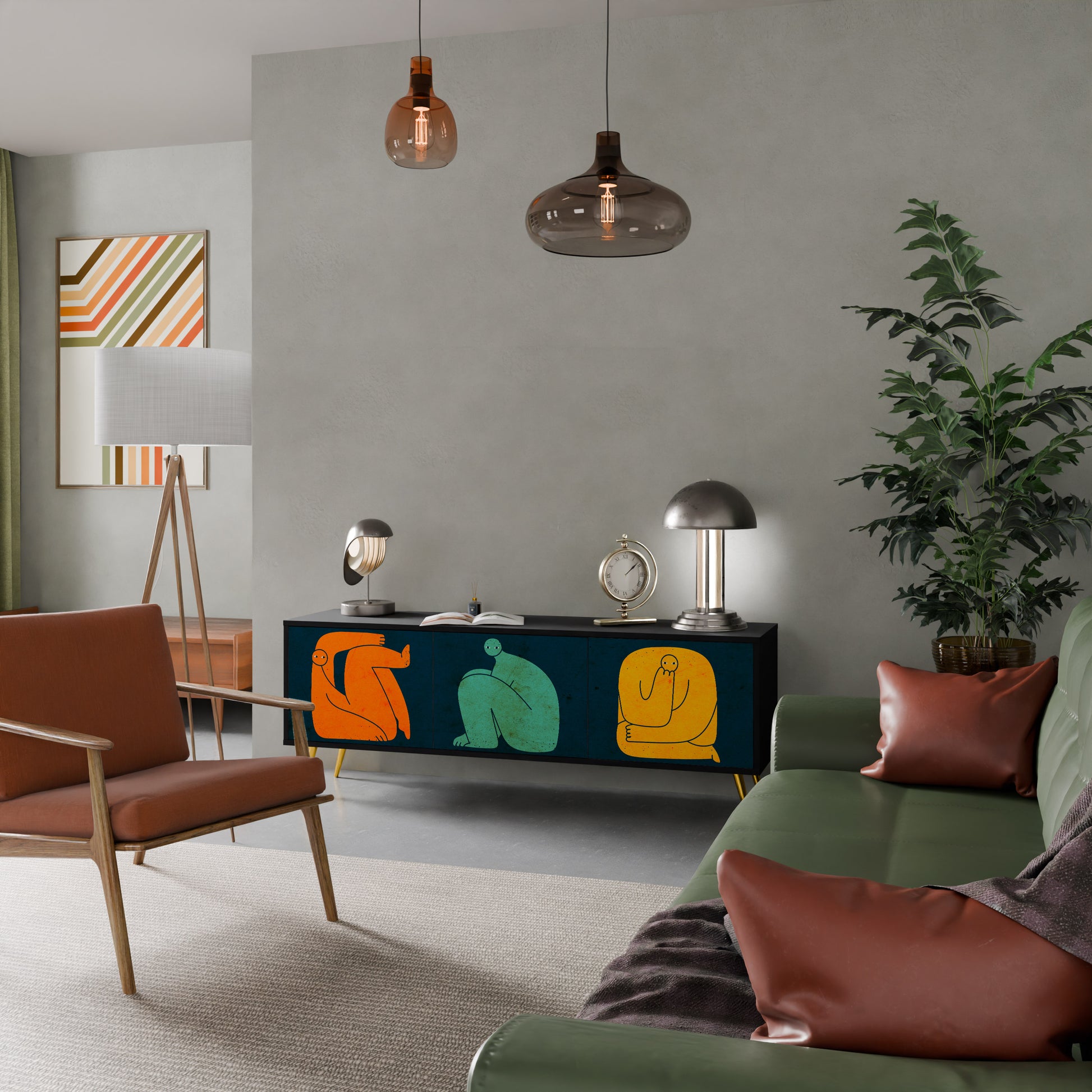 JUNTOS PERO POR SEPARADO Mueble de TV de 3 puertas en acabado negro