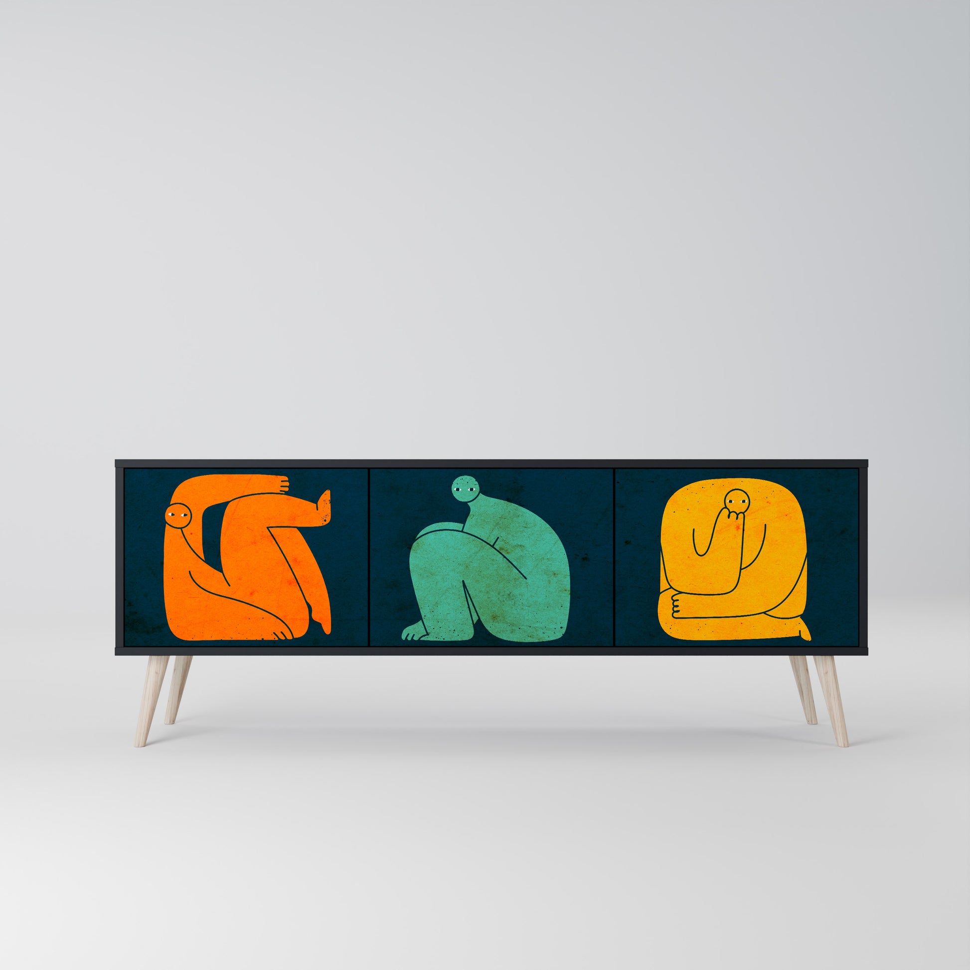 JUNTOS PERO POR SEPARADO Mueble de TV de 3 puertas en acabado negro