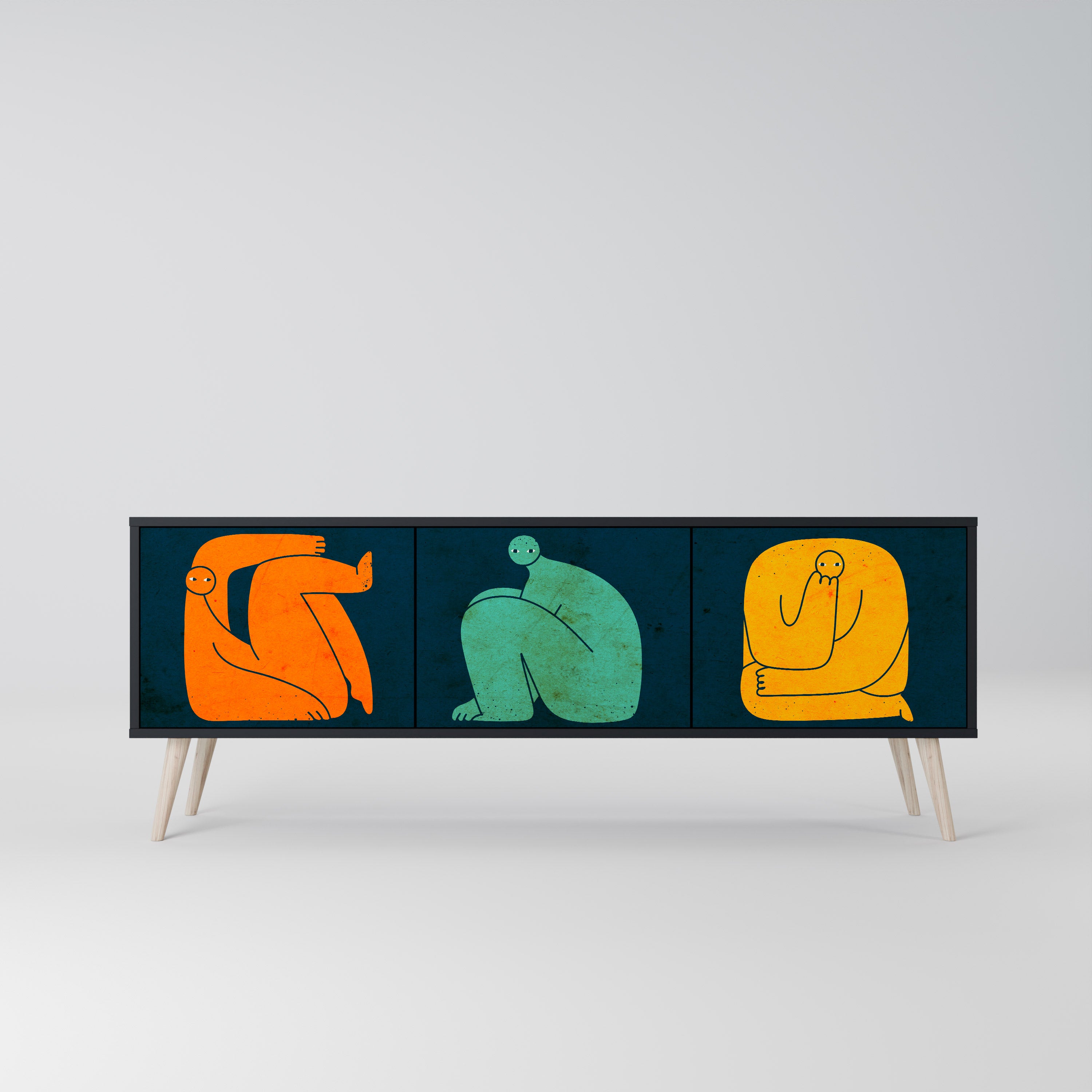 JUNTOS PERO POR SEPARADO Mueble de TV de 3 puertas en acabado negro
