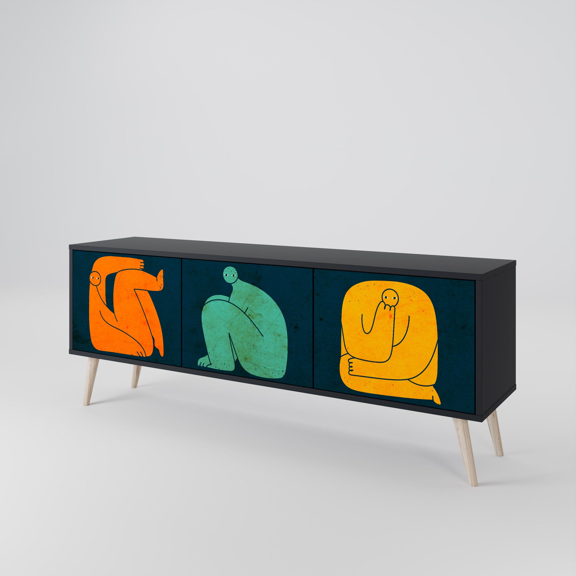 JUNTOS PERO POR SEPARADO Mueble de TV de 3 puertas en acabado negro