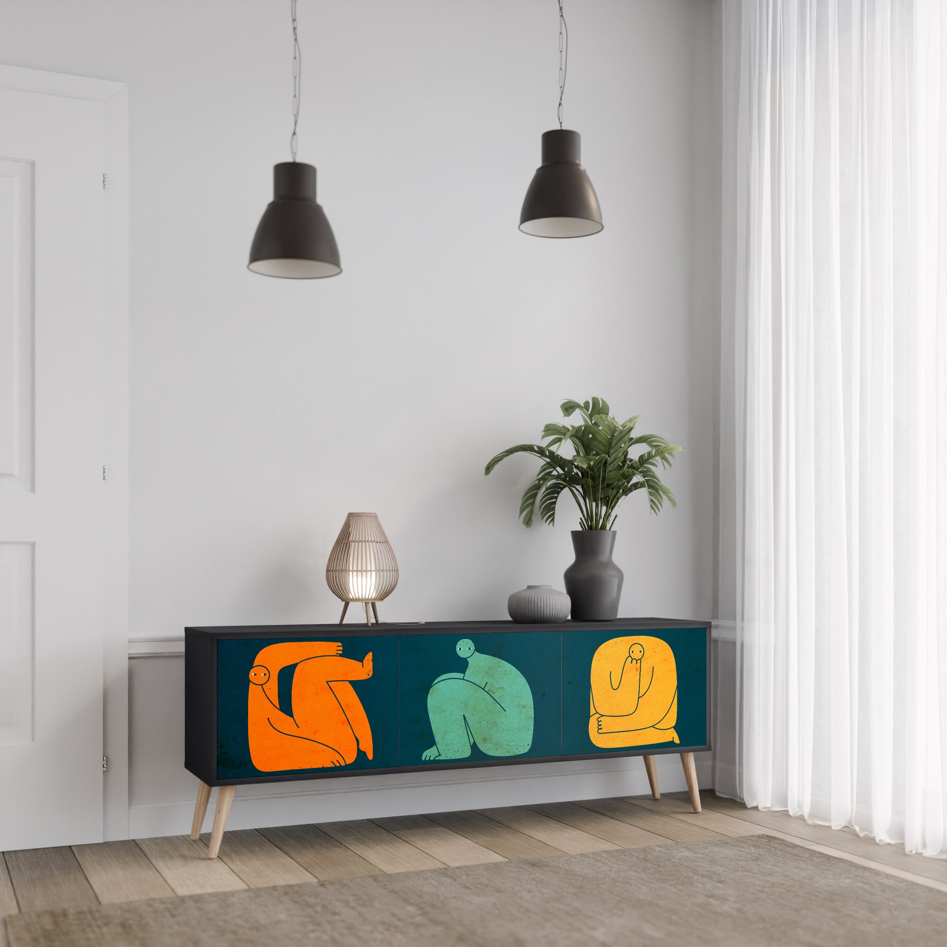 JUNTOS PERO POR SEPARADO Mueble de TV de 3 puertas en acabado negro
